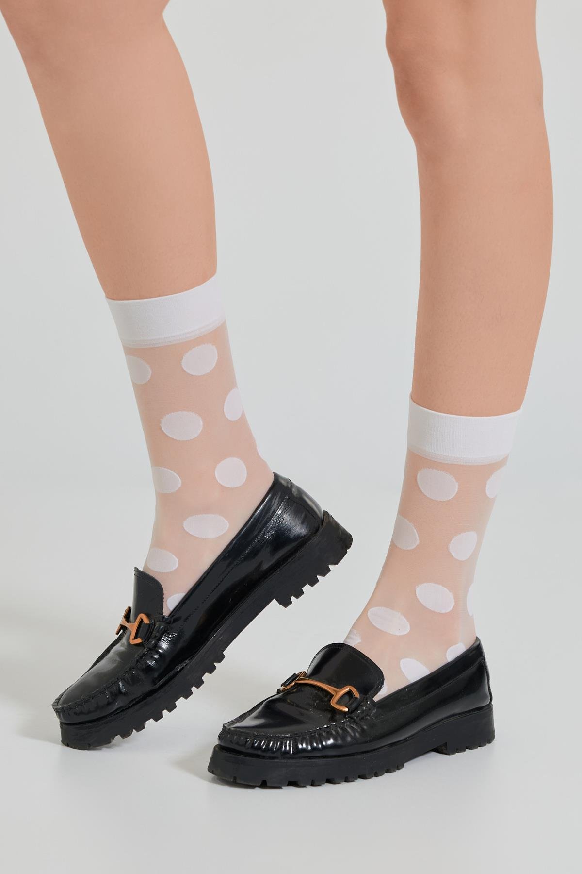 Womens Polka Dot Fine Ankle Socks White