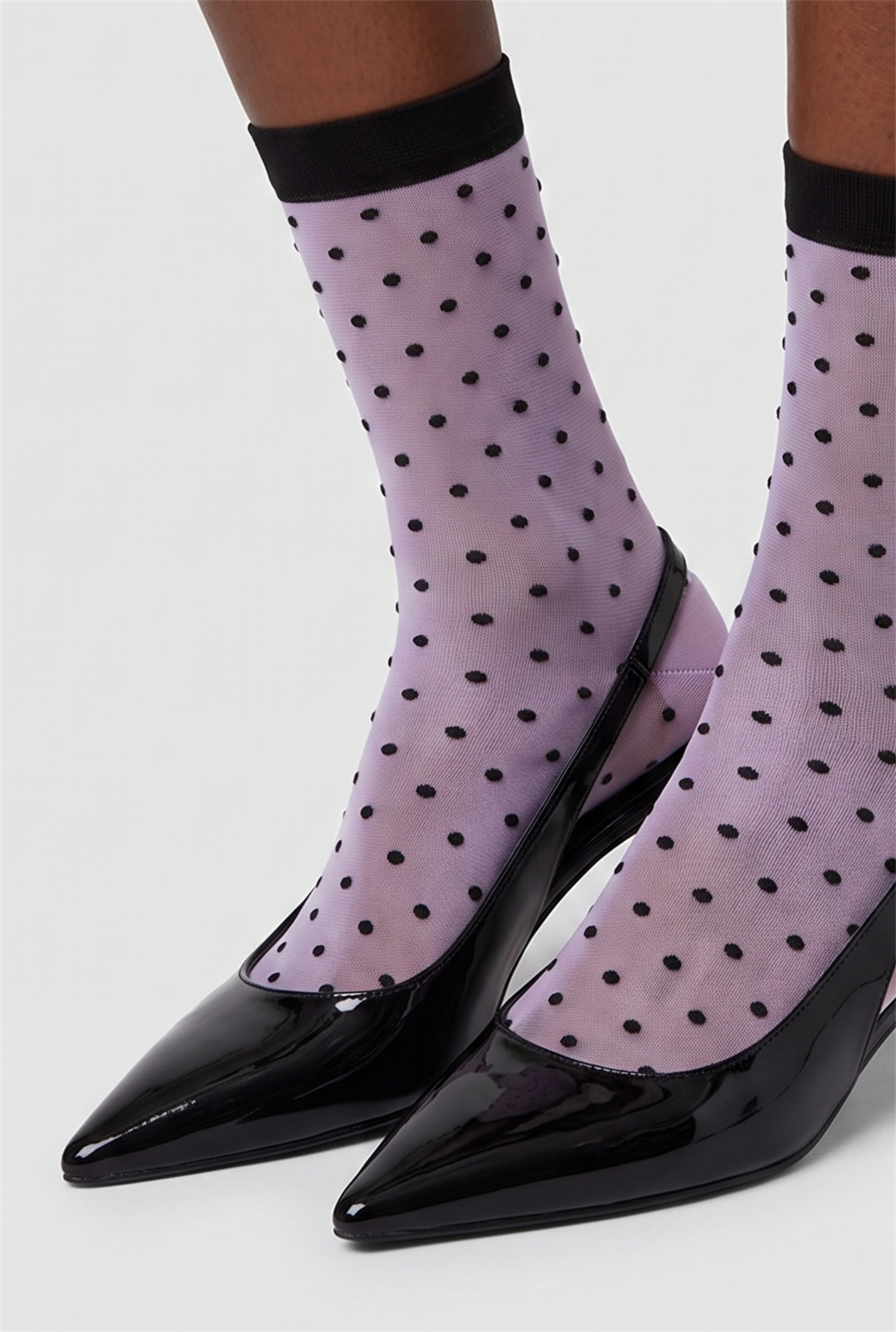 Kadın Puantiyeli İnce Soket Çorap Siyah Beyaz