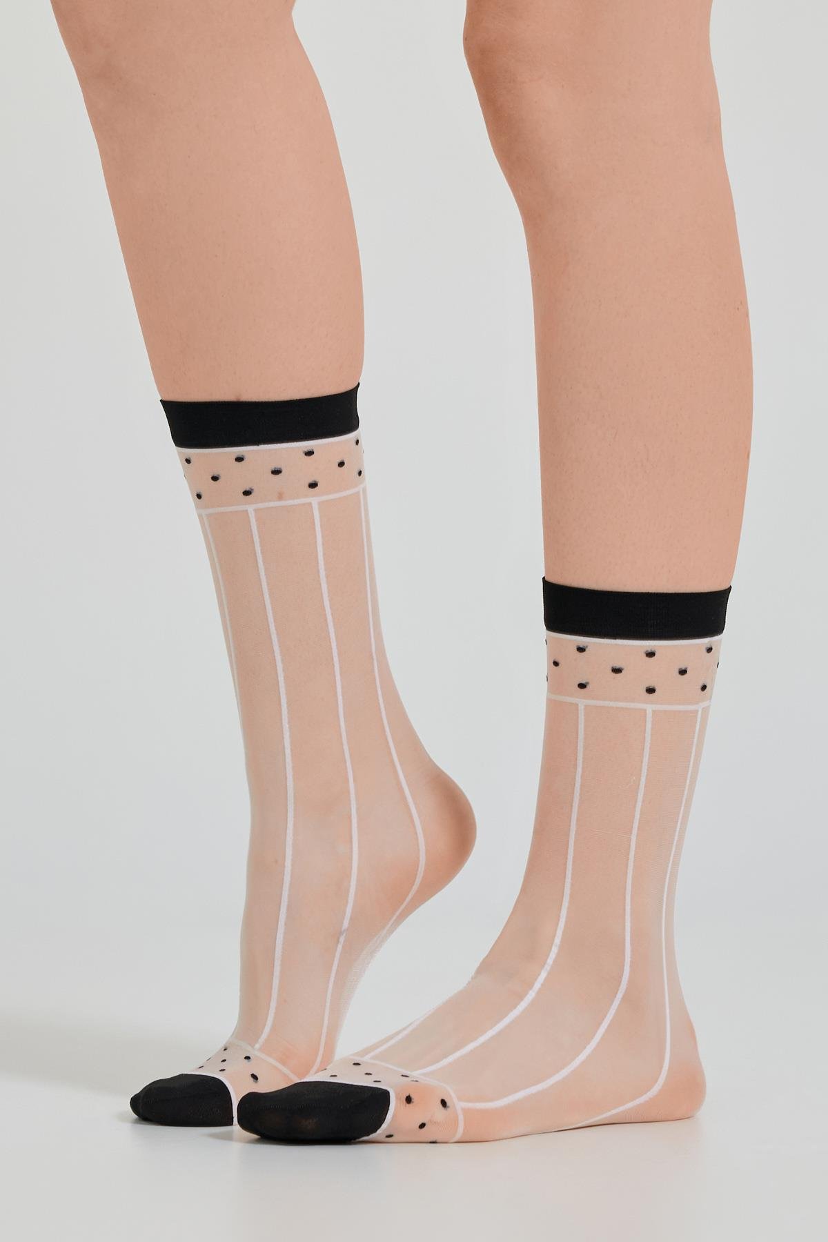 Womens Polka Dot Thin Sock Black-White