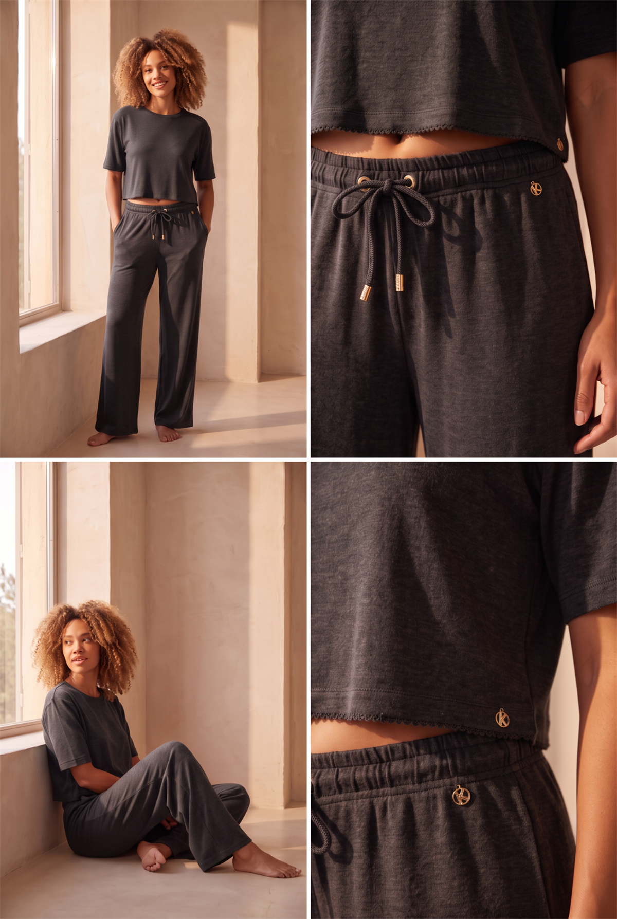 22611W3003 LOUNGEWEAR KADIN CROP ANTRASİT