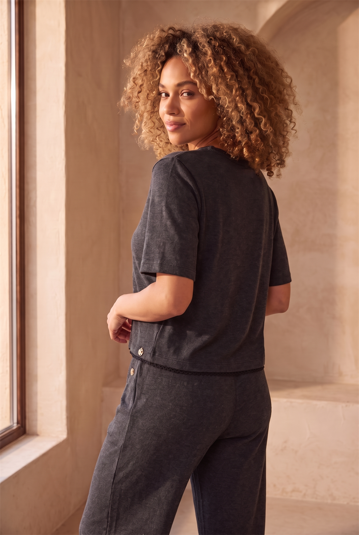 22611W3003 LOUNGEWEAR KADIN CROP ANTRASİT