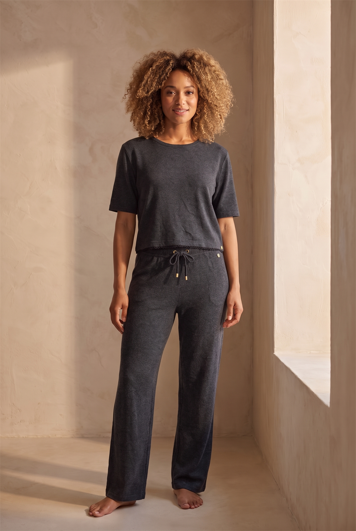 22611W3004 LOUNGEWEAR KADIN BOL PAÇA PANTOLON ANTRASİT