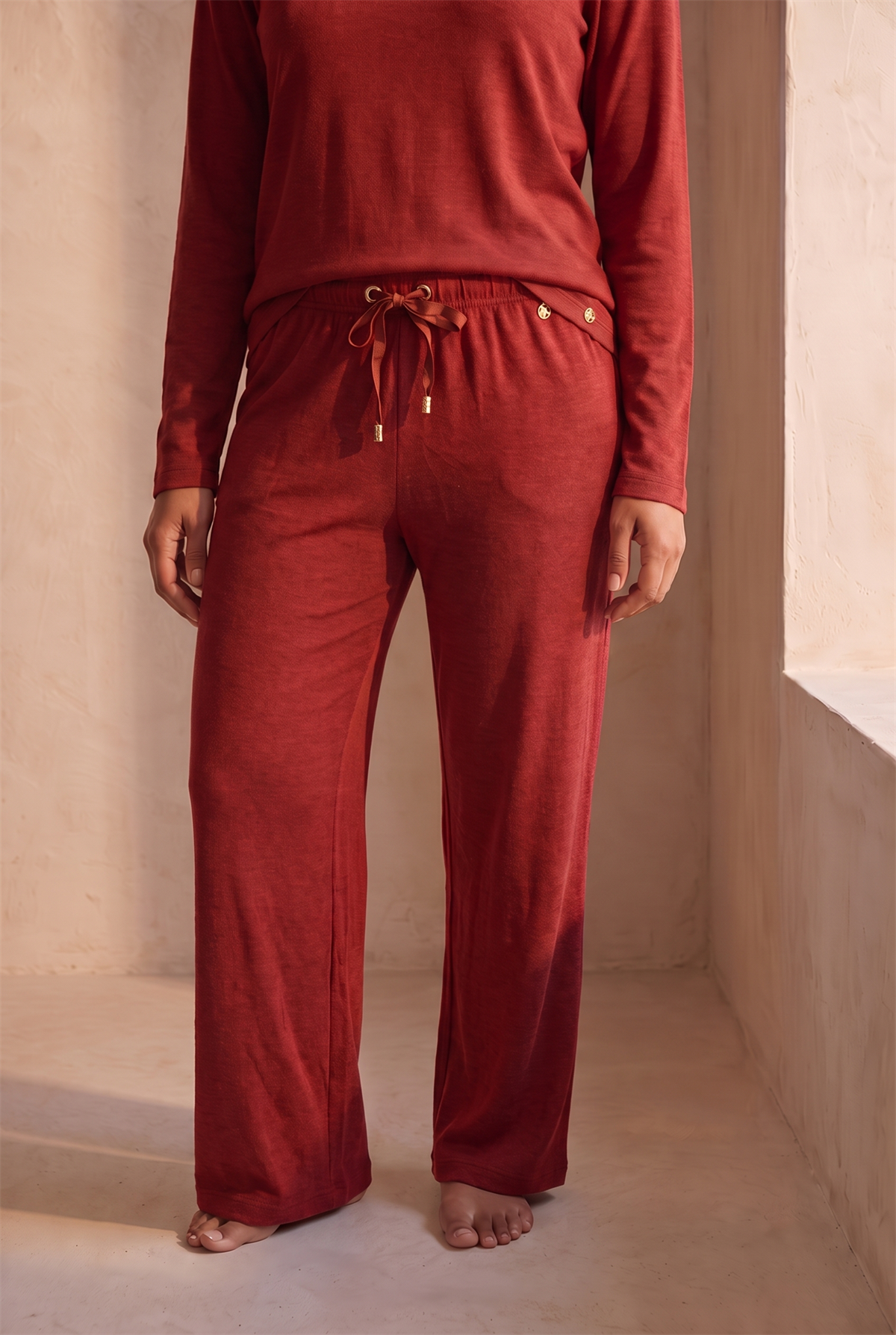 Kadın Rahat Kesim Bol Paça Pantolon Bordo