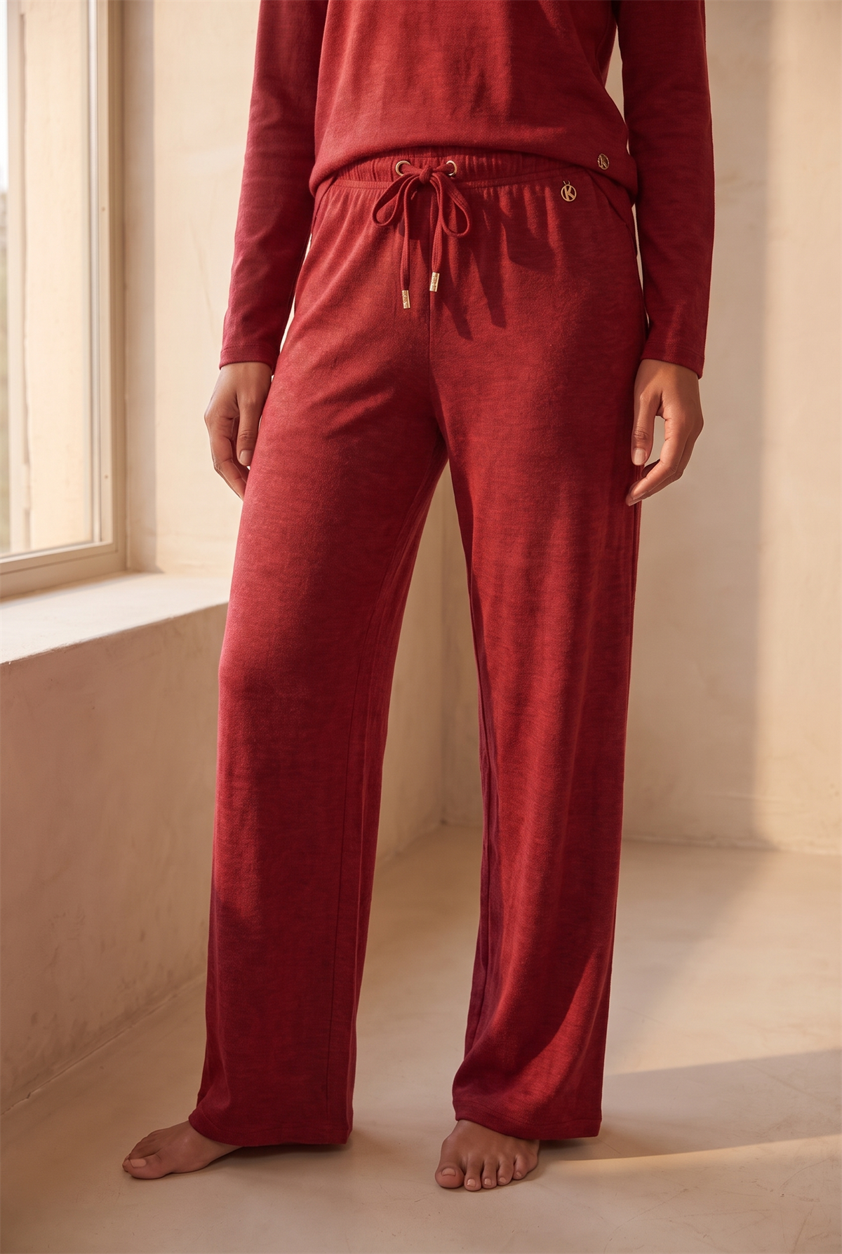 Kadın Rahat Kesim Bol Paça Pantolon Bordo
