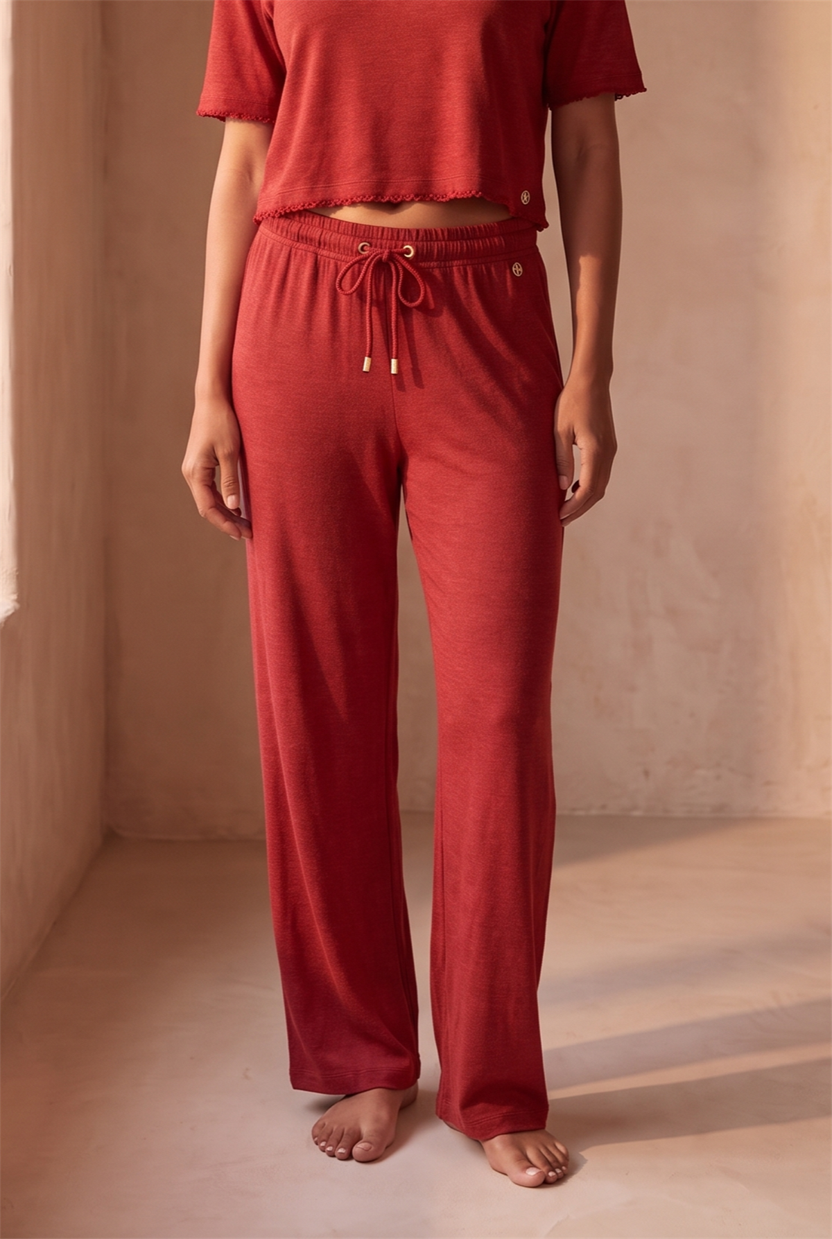 22611W3004 LOUNGEWEAR KADIN BOL PAÇA PANTOLON Bordo
