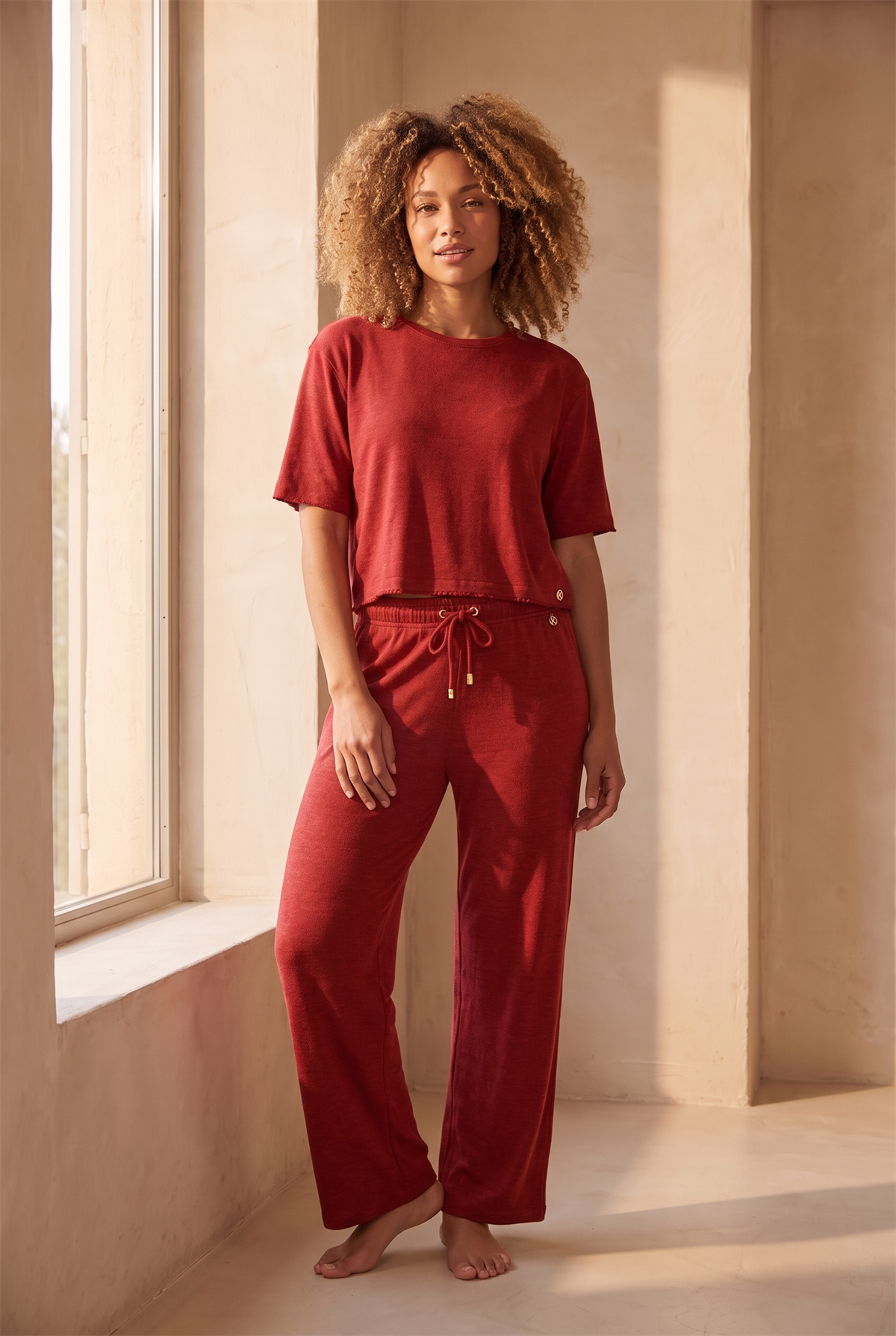 22611W3004 LOUNGEWEAR KADIN BOL PAÇA PANTOLON Bordo