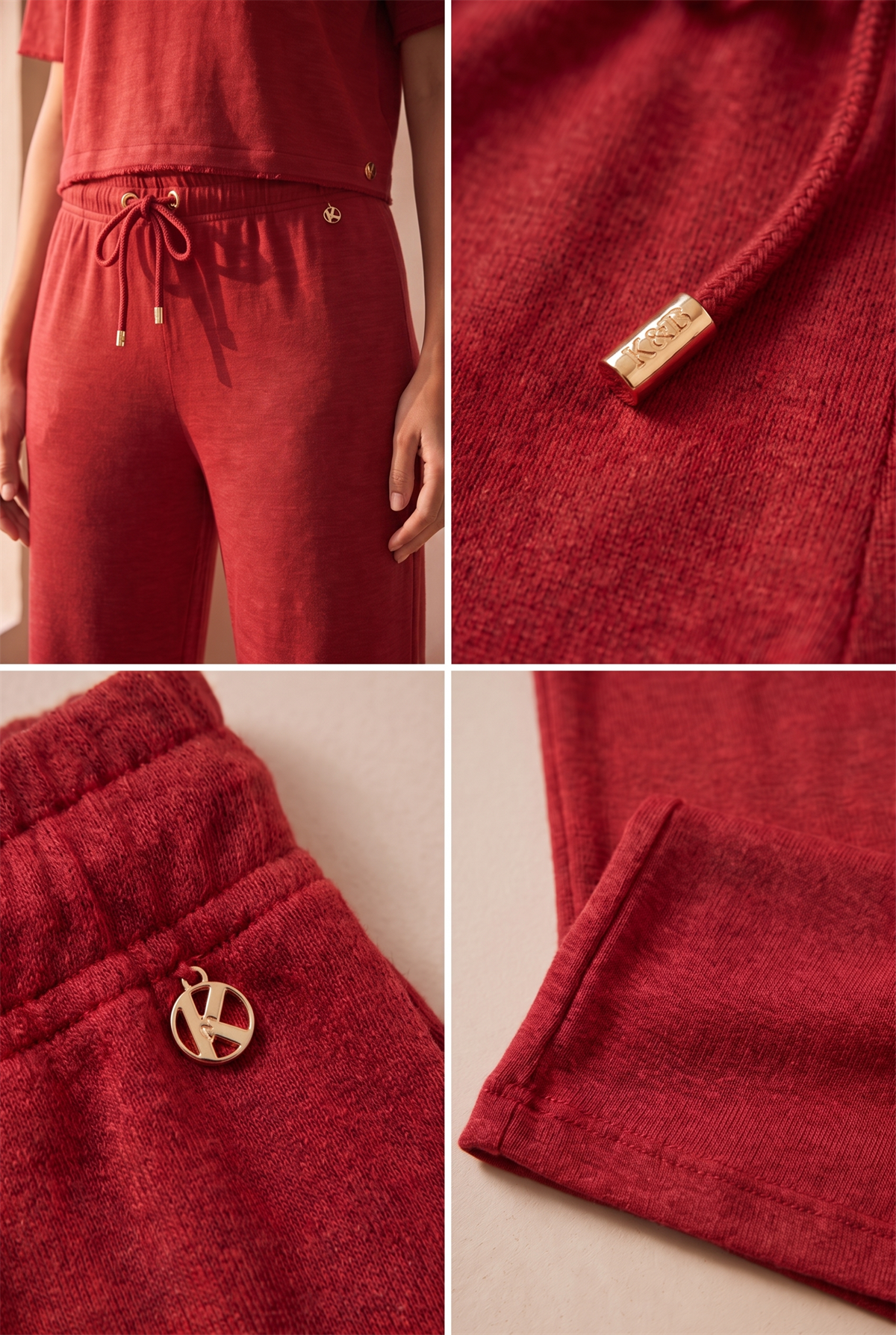 22611W3004 LOUNGEWEAR KADIN BOL PAÇA PANTOLON Bordo