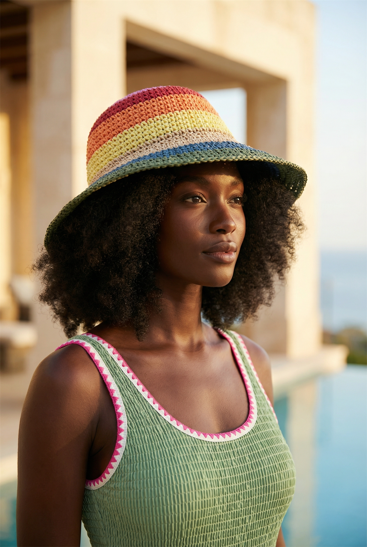 Womens Colorful Knitted Straw Hat Multicolor