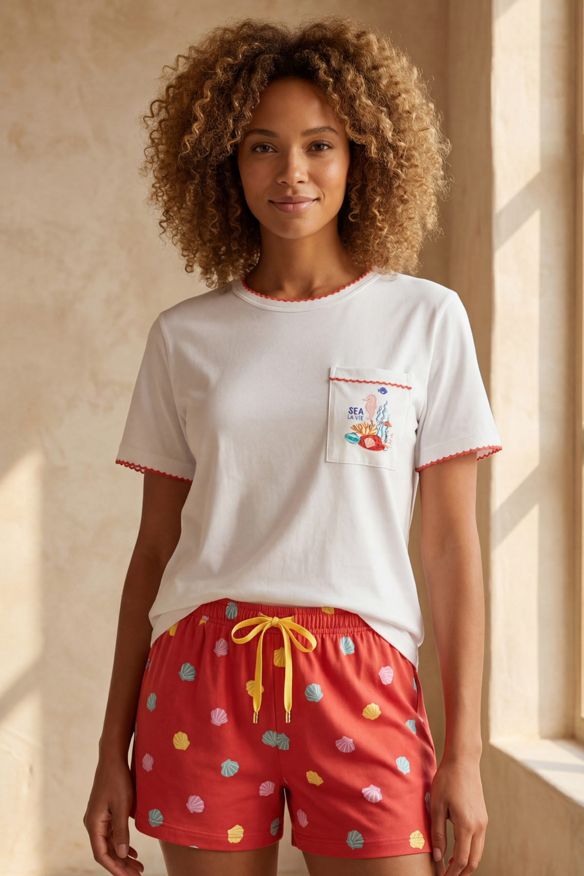 Kadın Sea La Vie Denizaltı Baskılı Şortlu Pijama Takımı