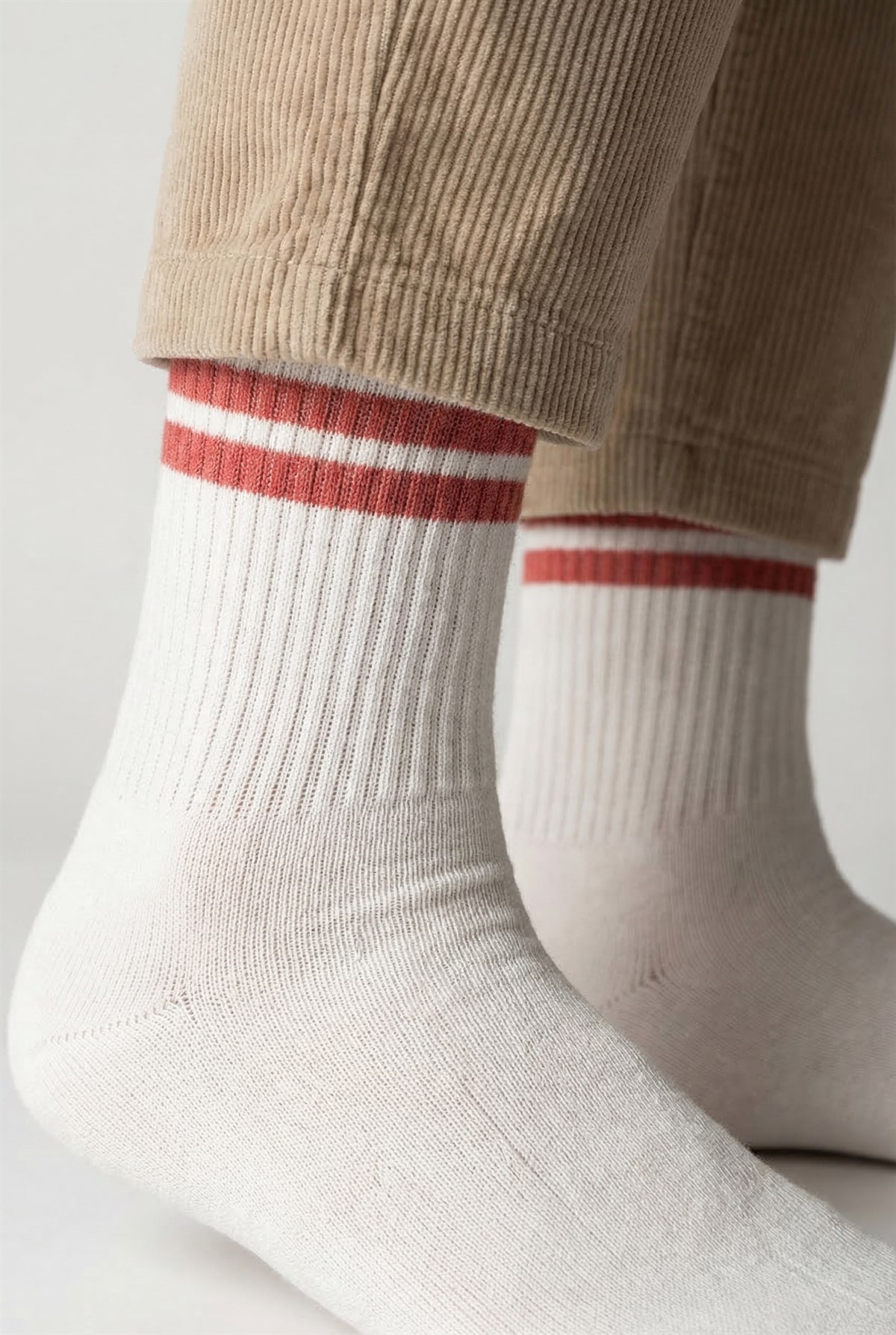 Kadın Şeritli Soket Çorap Ekru