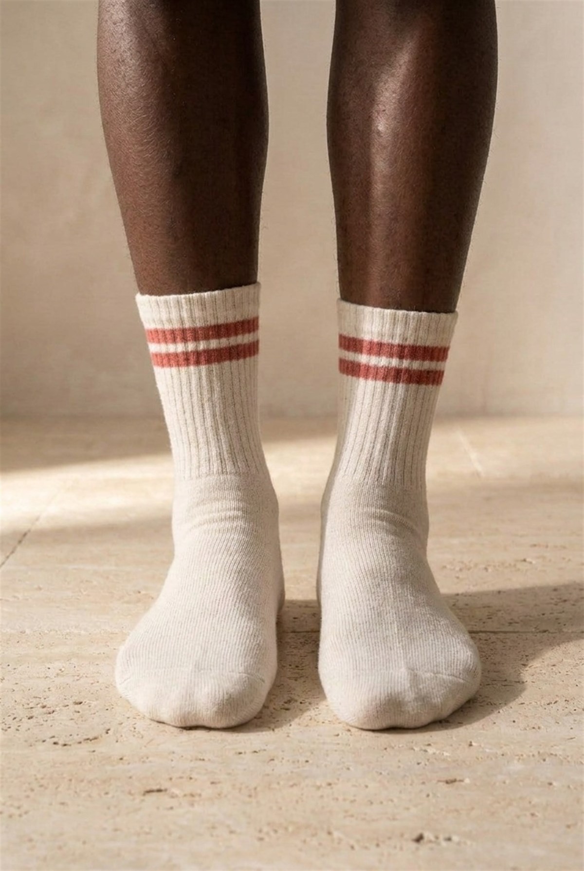 Womens Striped Socks Ecru