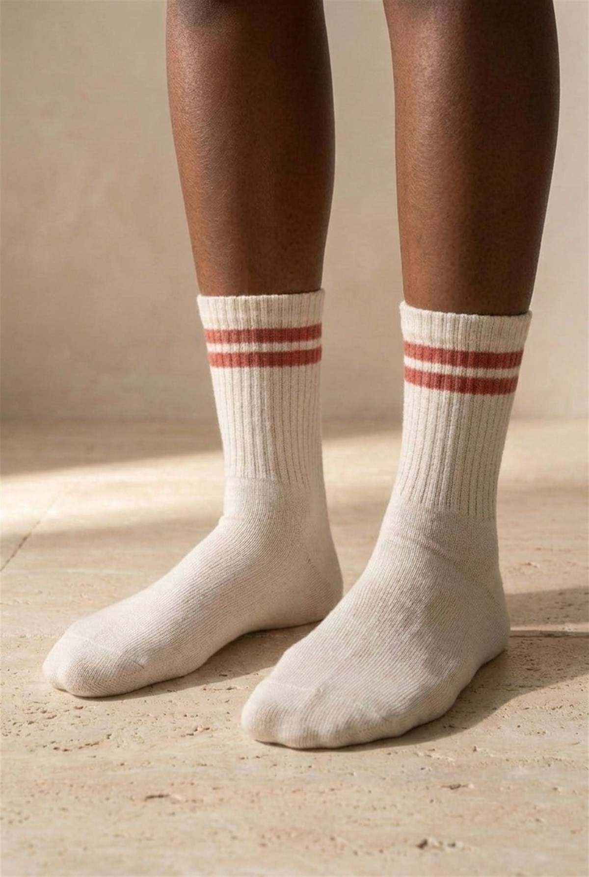 Womens Striped Socks Ecru