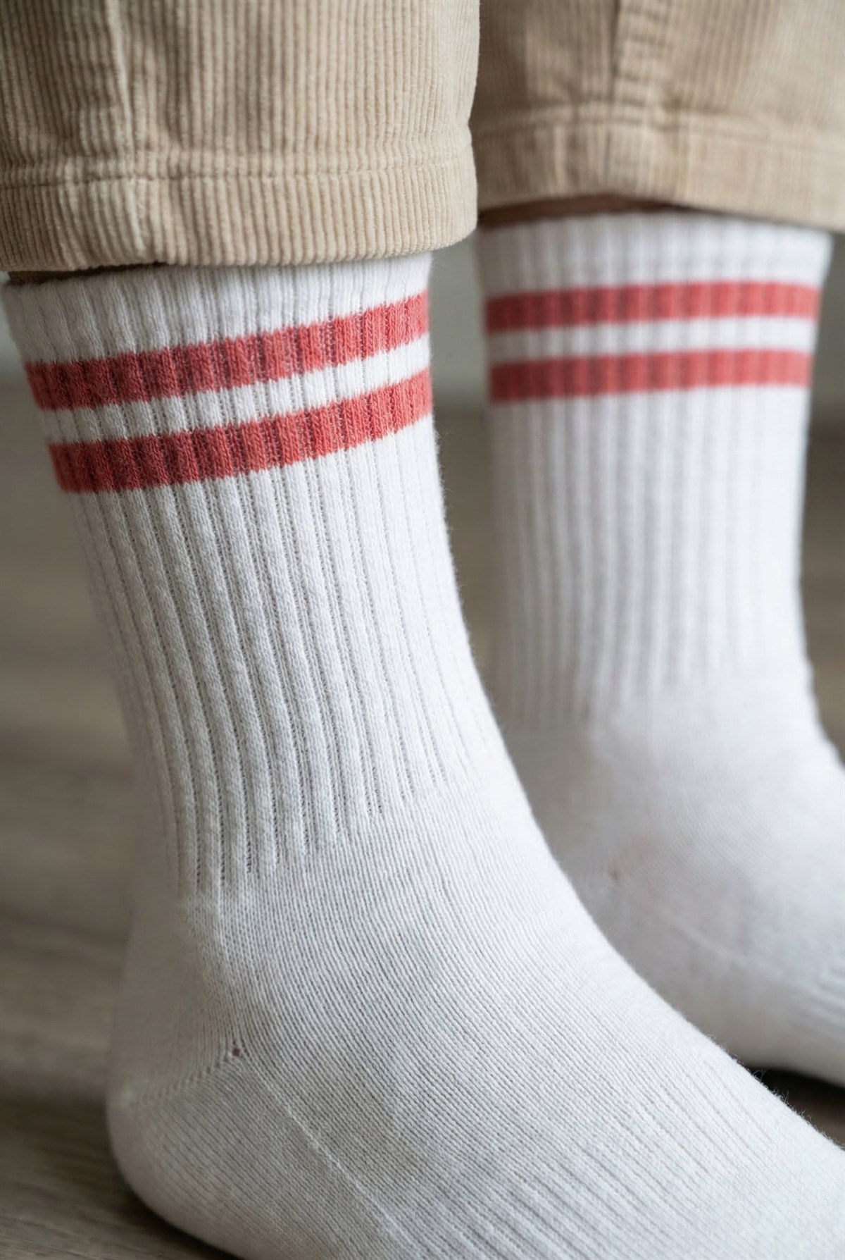 Kadın Şeritli Soket Çorap Ekru