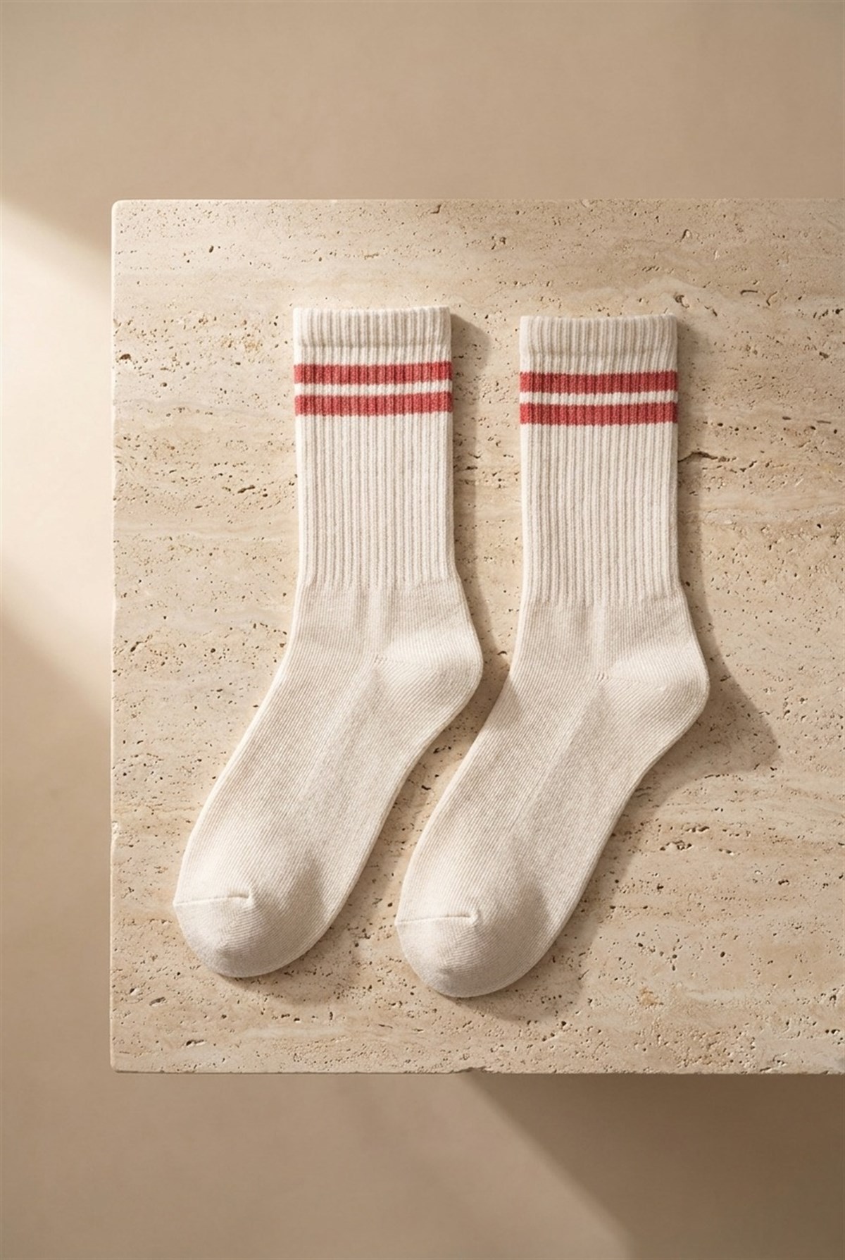 Womens Striped Socks Ecru