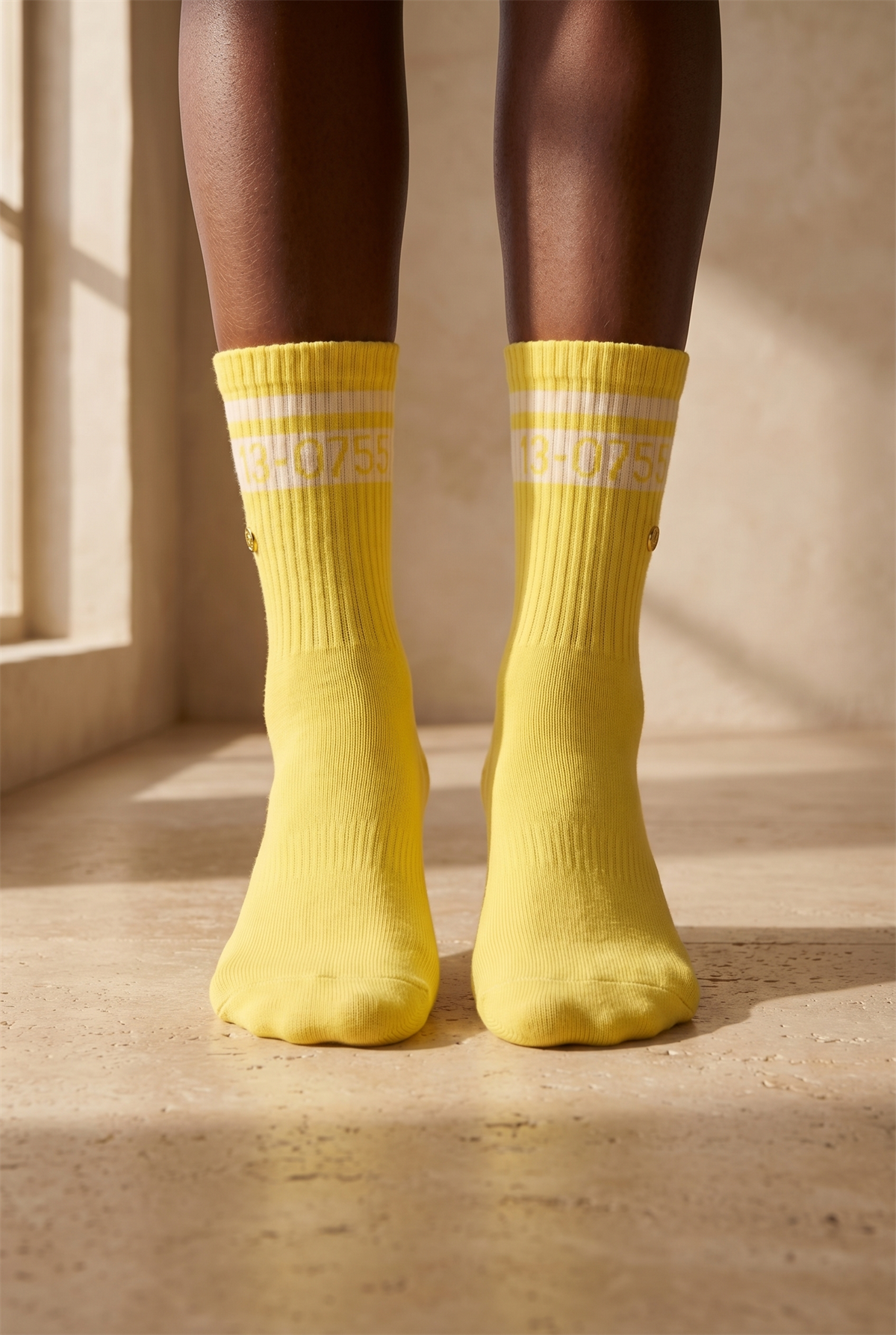 Kadın Şeritli Soket Çorap Sarı