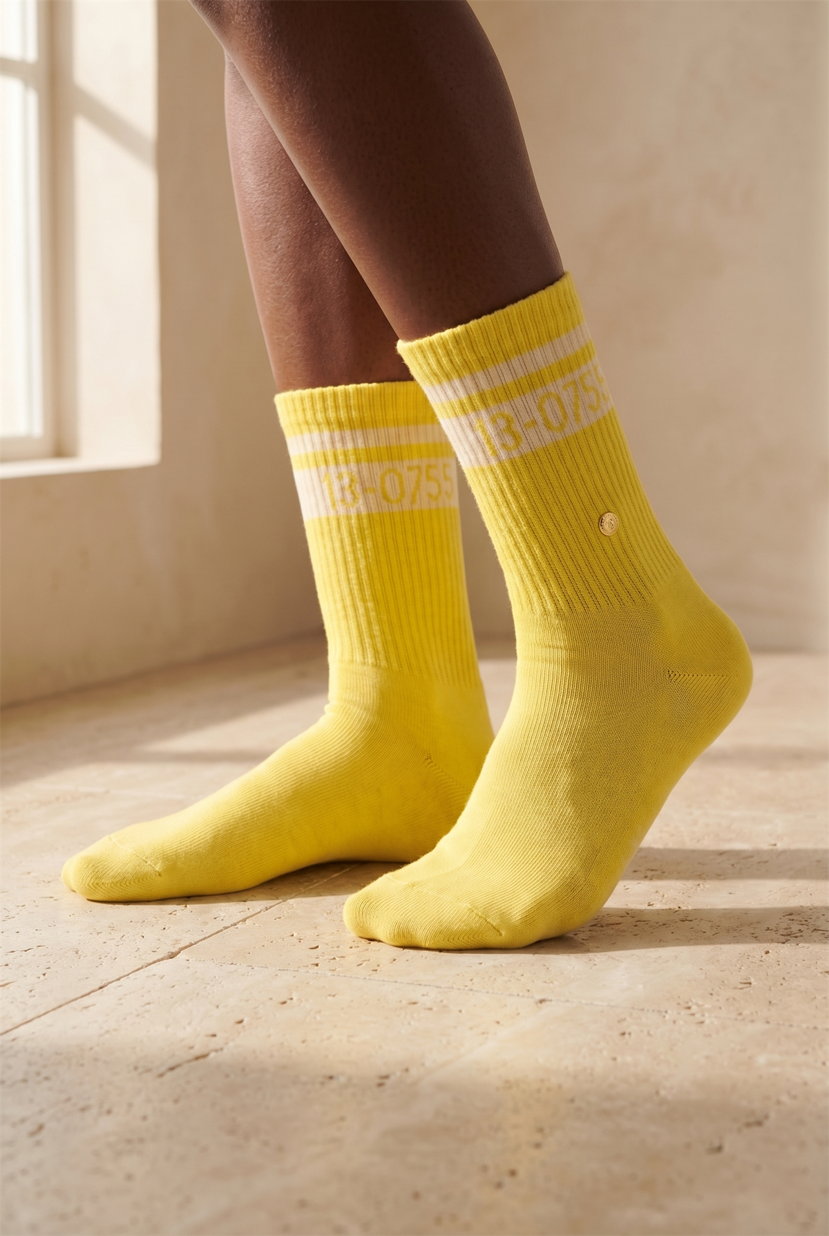 Kadın Şeritli Soket Çorap Sarı