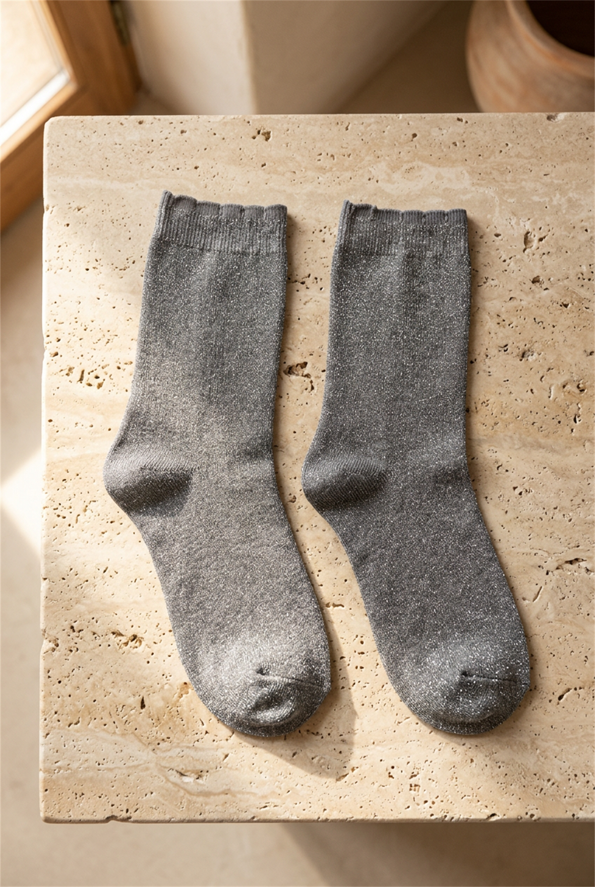 Kadın Shine Soket Çorap Silver