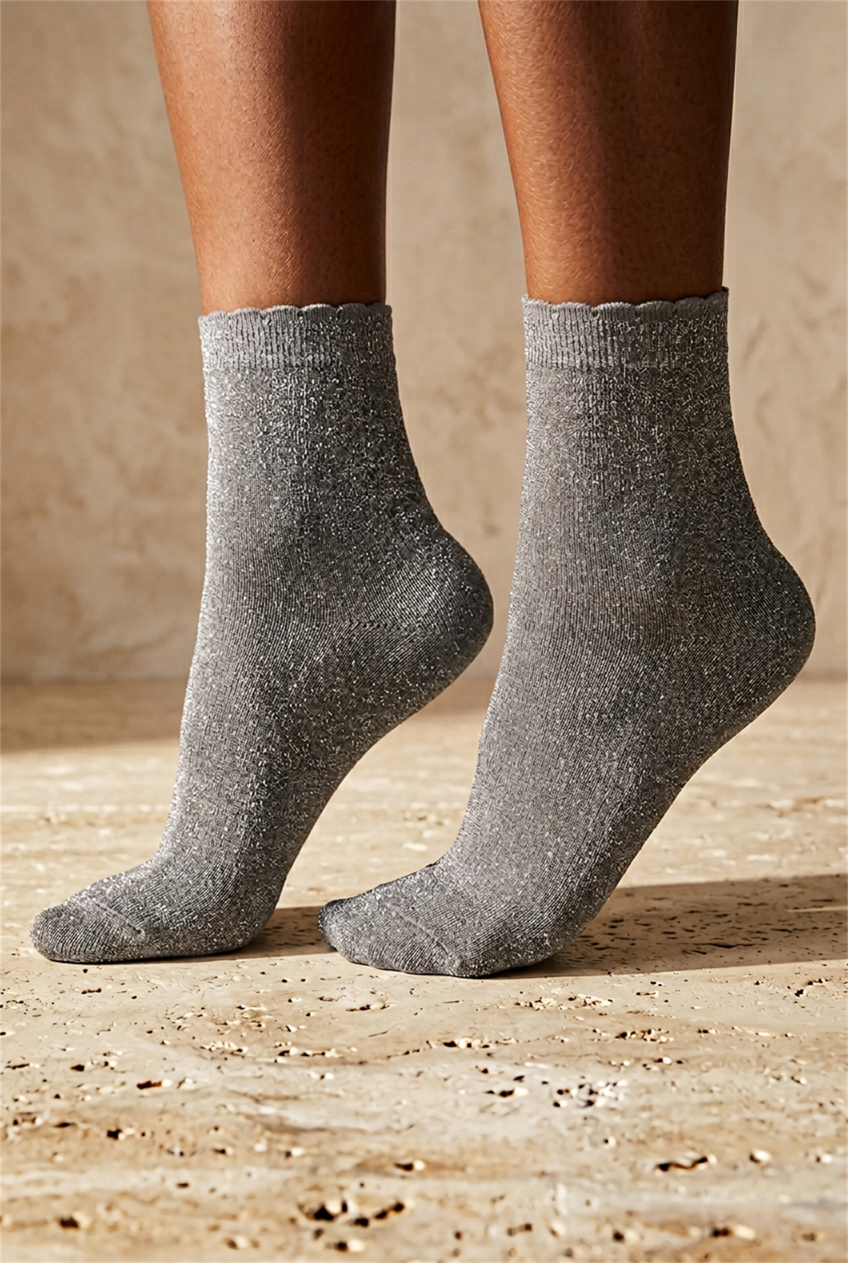 Kadın Shine Soket Çorap Silver