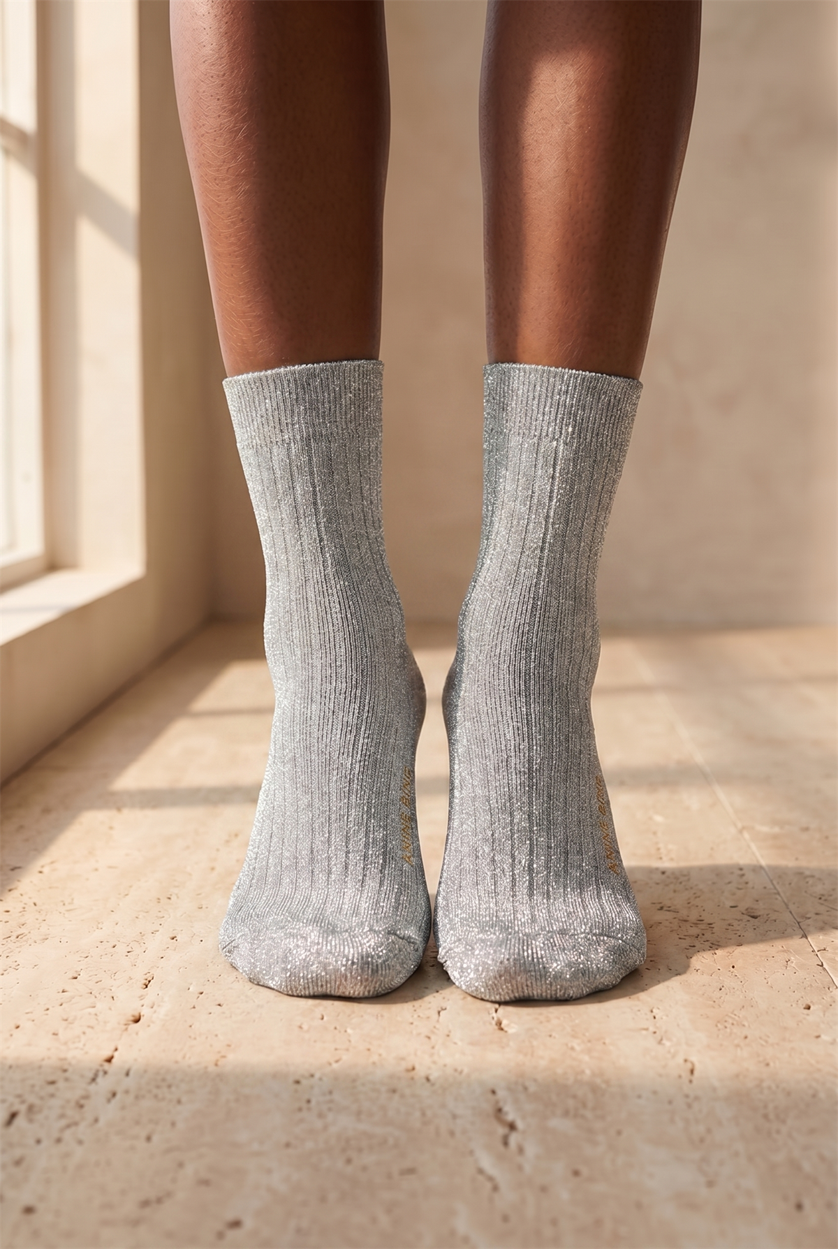 Kadın Simli Soket Çorap Gri Melanj