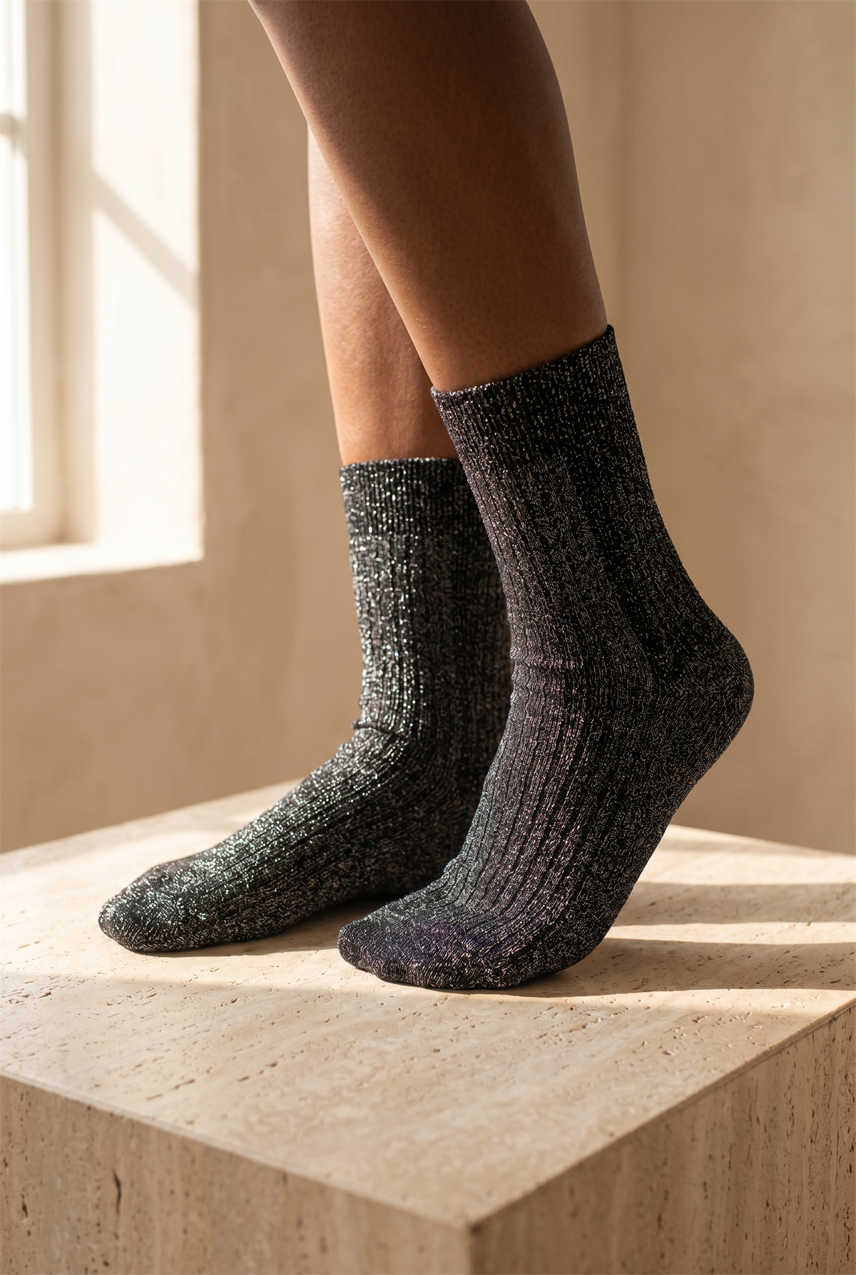 Kadın Simli Soket Çorap Siyah