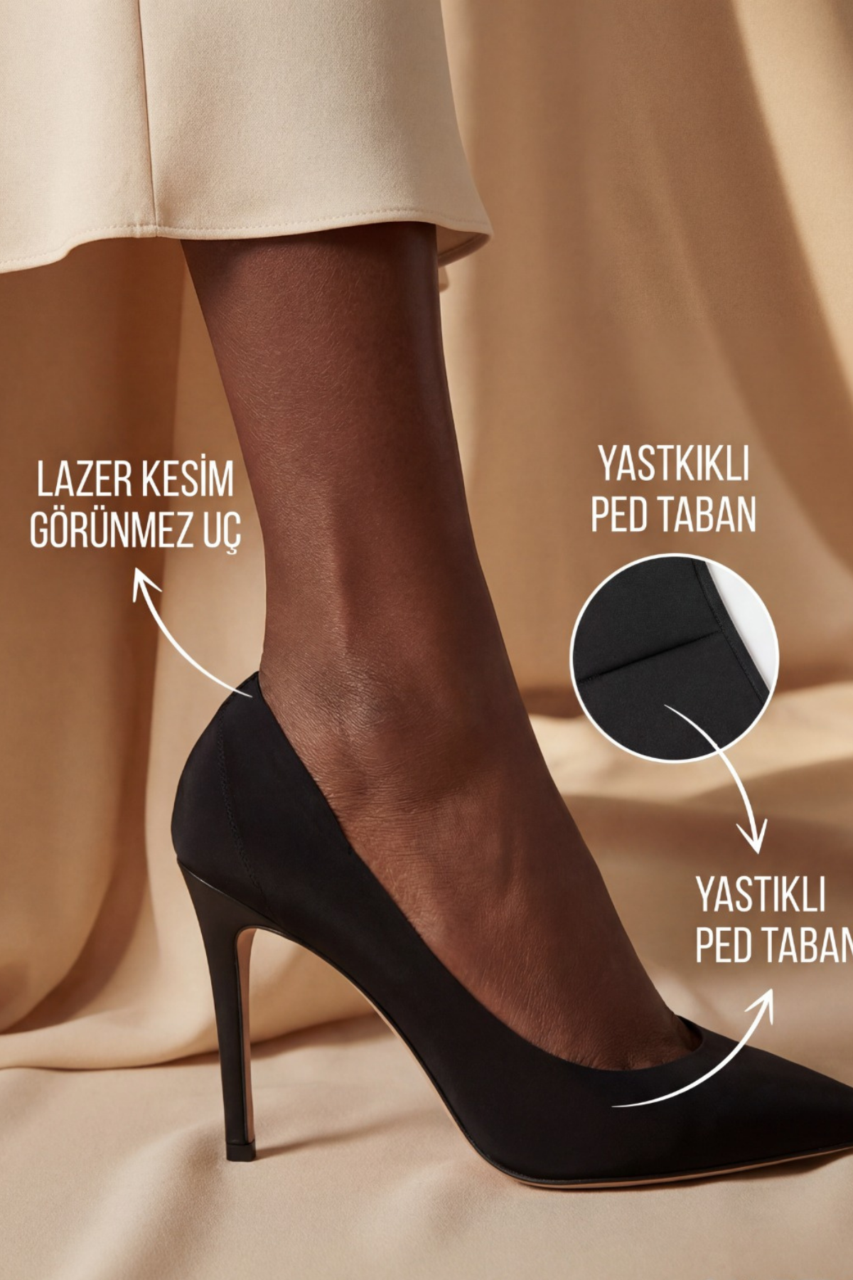 Kadın Tabanı Pedli Lazer Kesim Görünmez Çorap Siyah