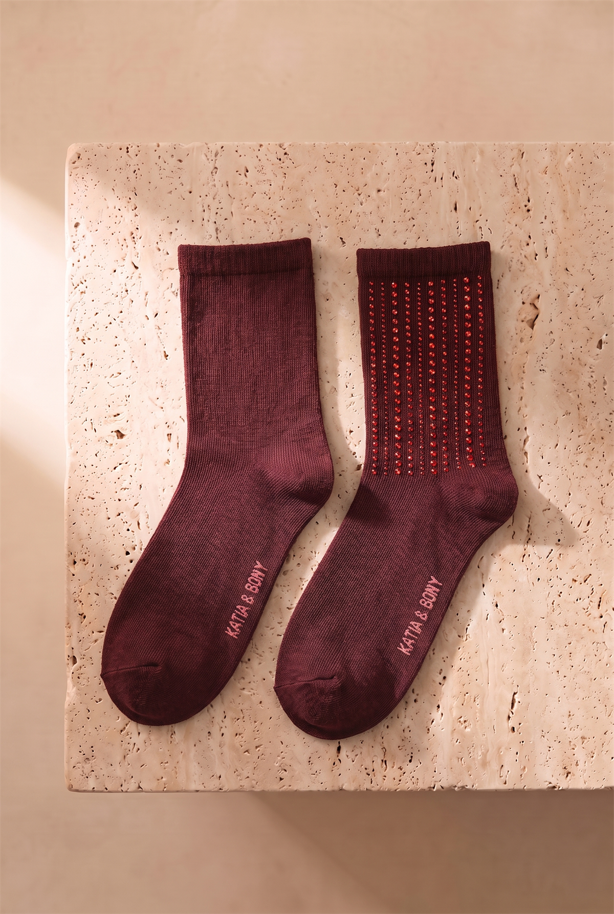 Womens Socks Wıth Stone Accessory Claret Red