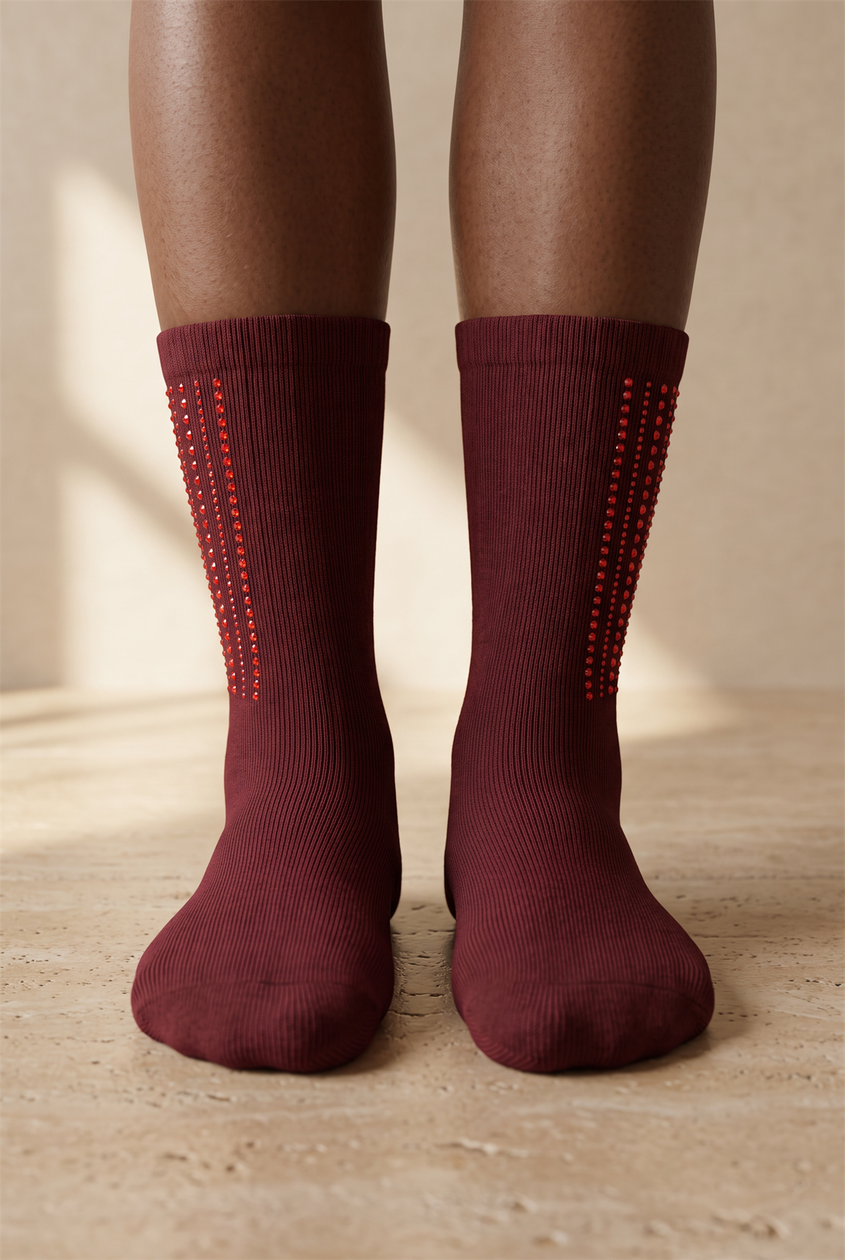 Womens Socks Wıth Stone Accessory Claret Red