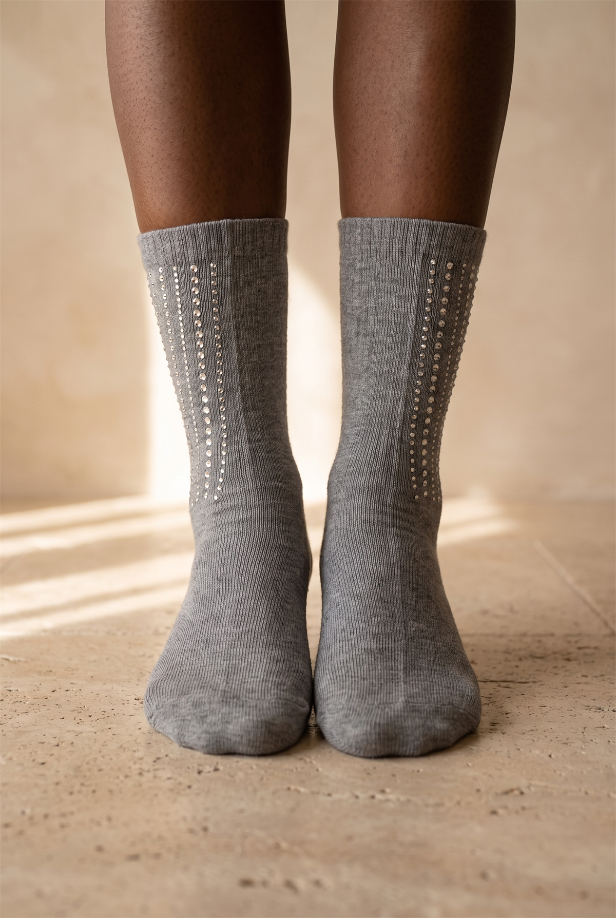 Womens Socket Socks Wıth Stone Accessory Gray