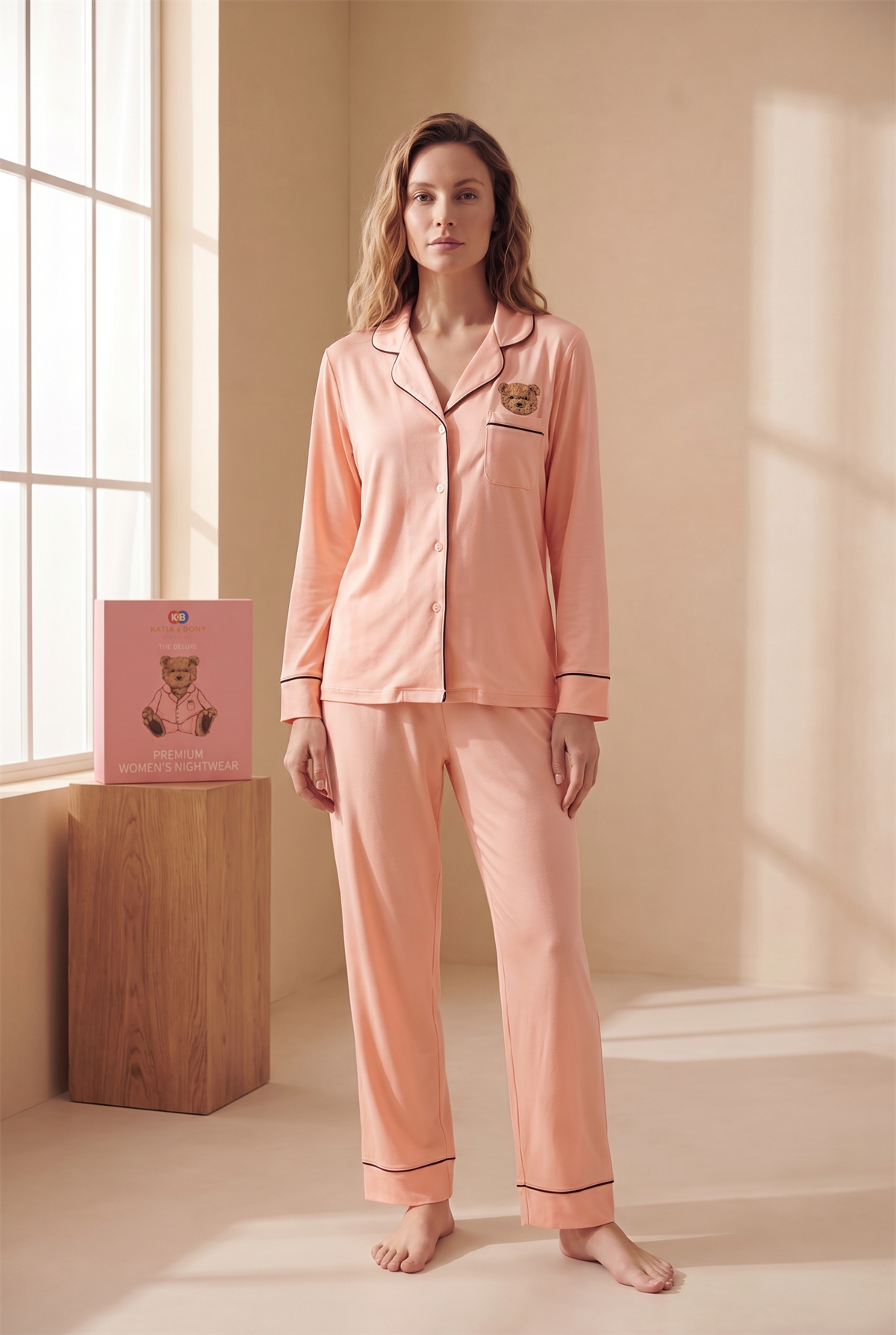 Kadın Teddy Baskılı Premium Kutulu Pijama Takımı