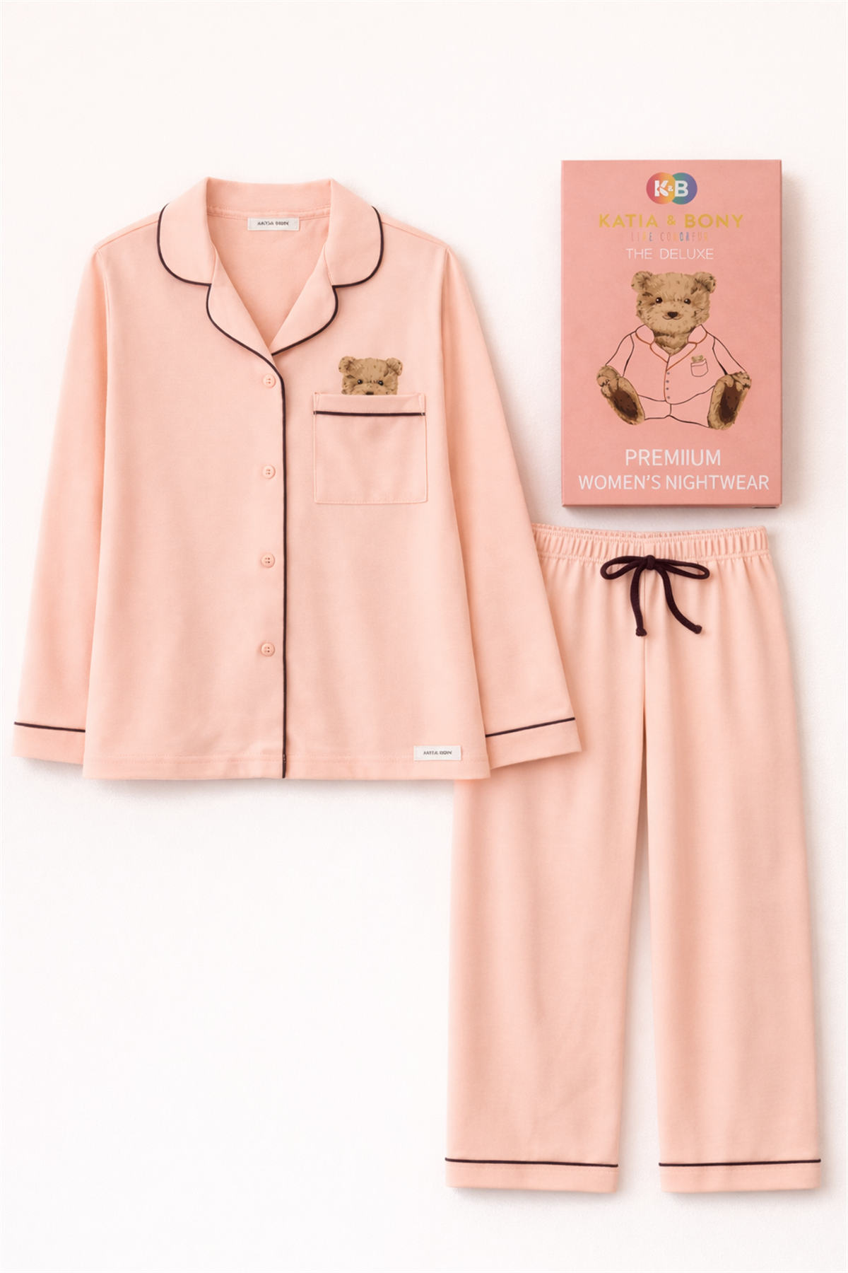 Kadın Teddy Baskılı Premium Kutulu Pijama Takımı