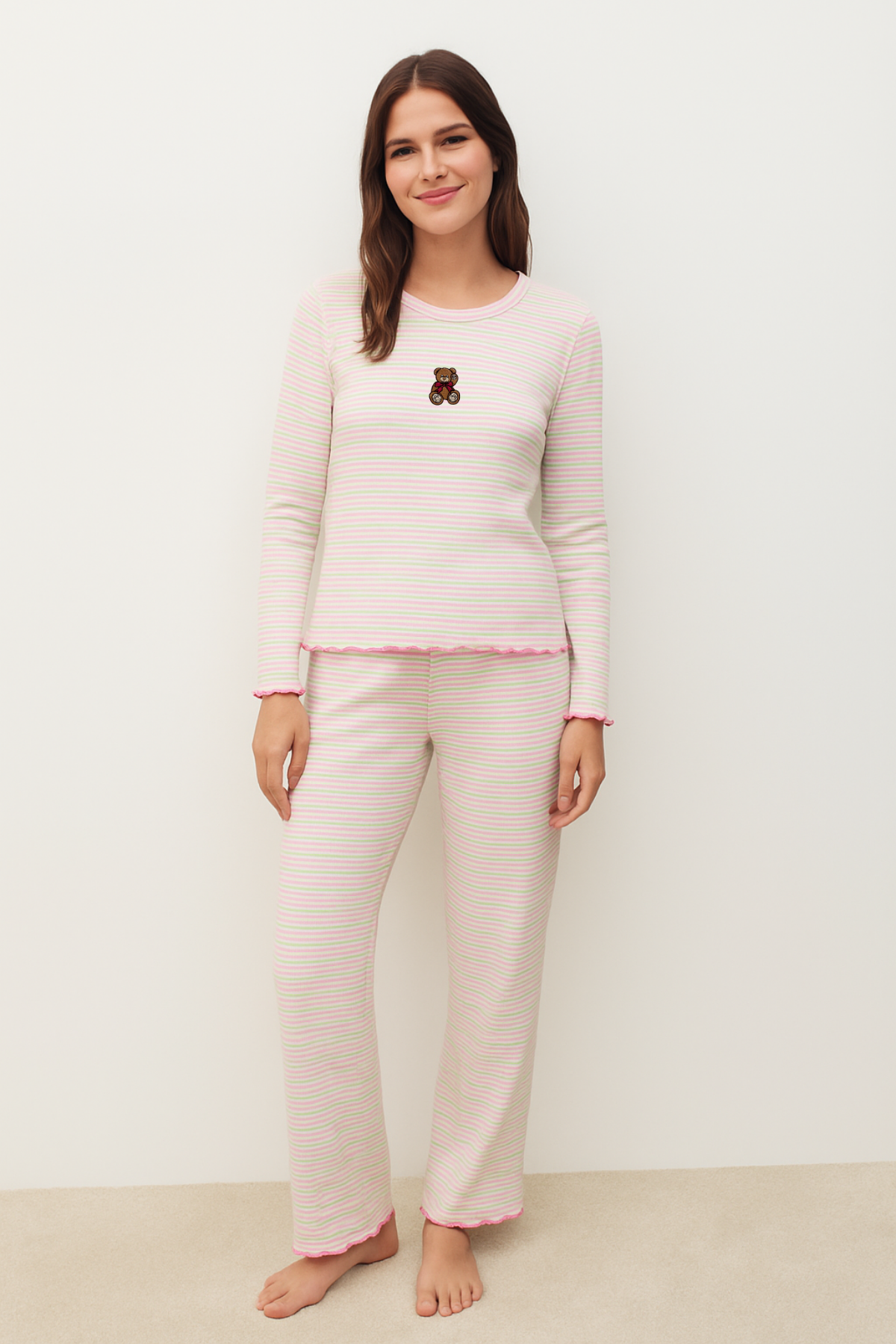 22512W3002 TEDDY KADIN PİJAMA TAKIM Ekru