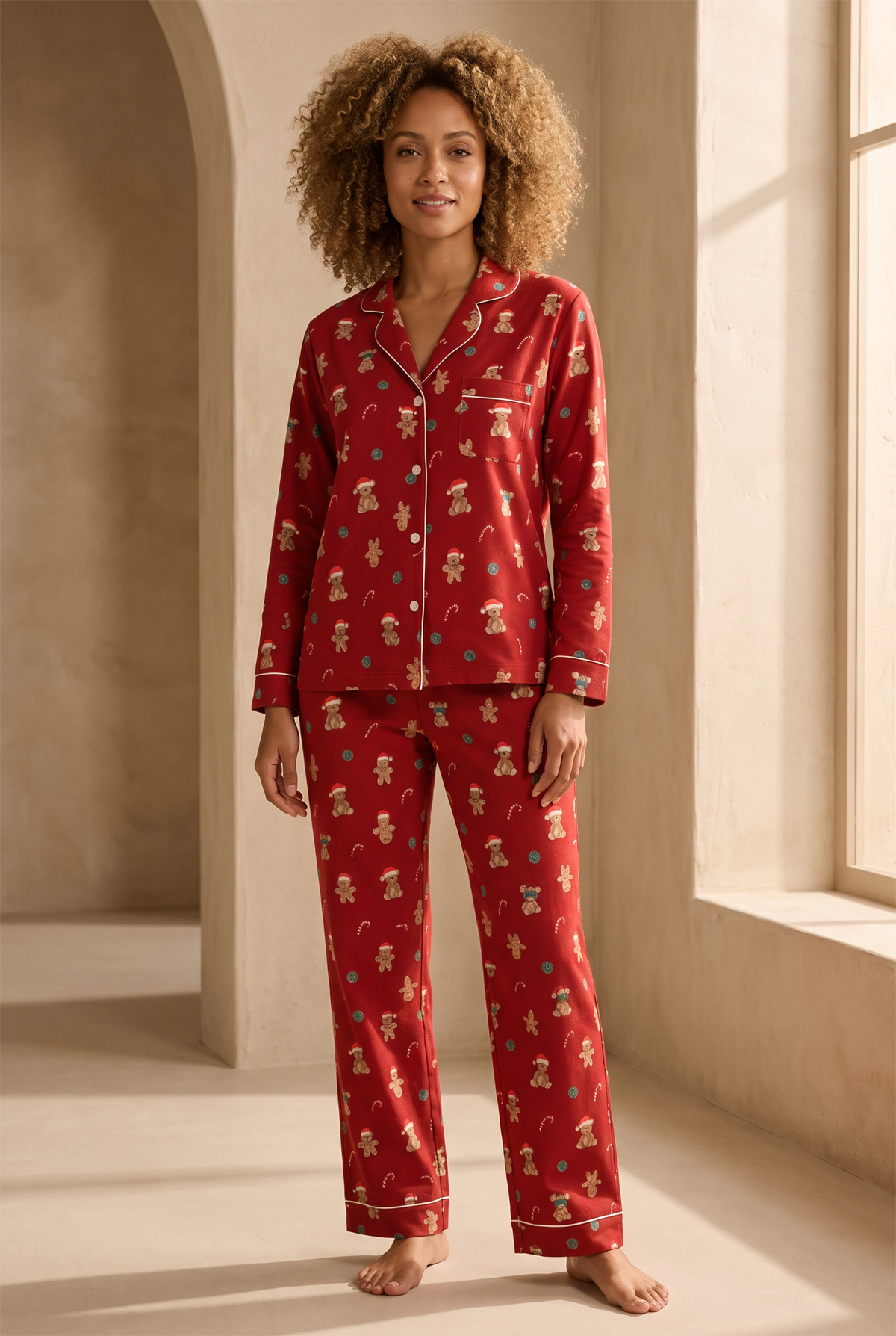 22512W3005 XMASS YILBAŞI KADIN PİJAMA TAKIM Red