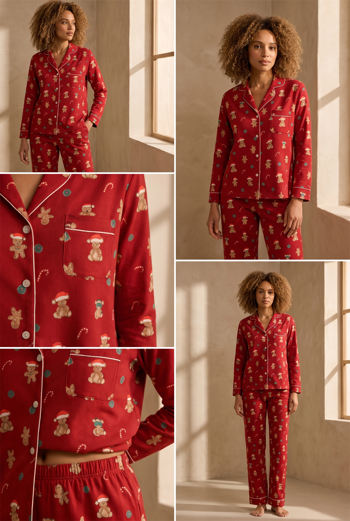 22512W3005 XMASS YILBAŞI KADIN PİJAMA TAKIM Red