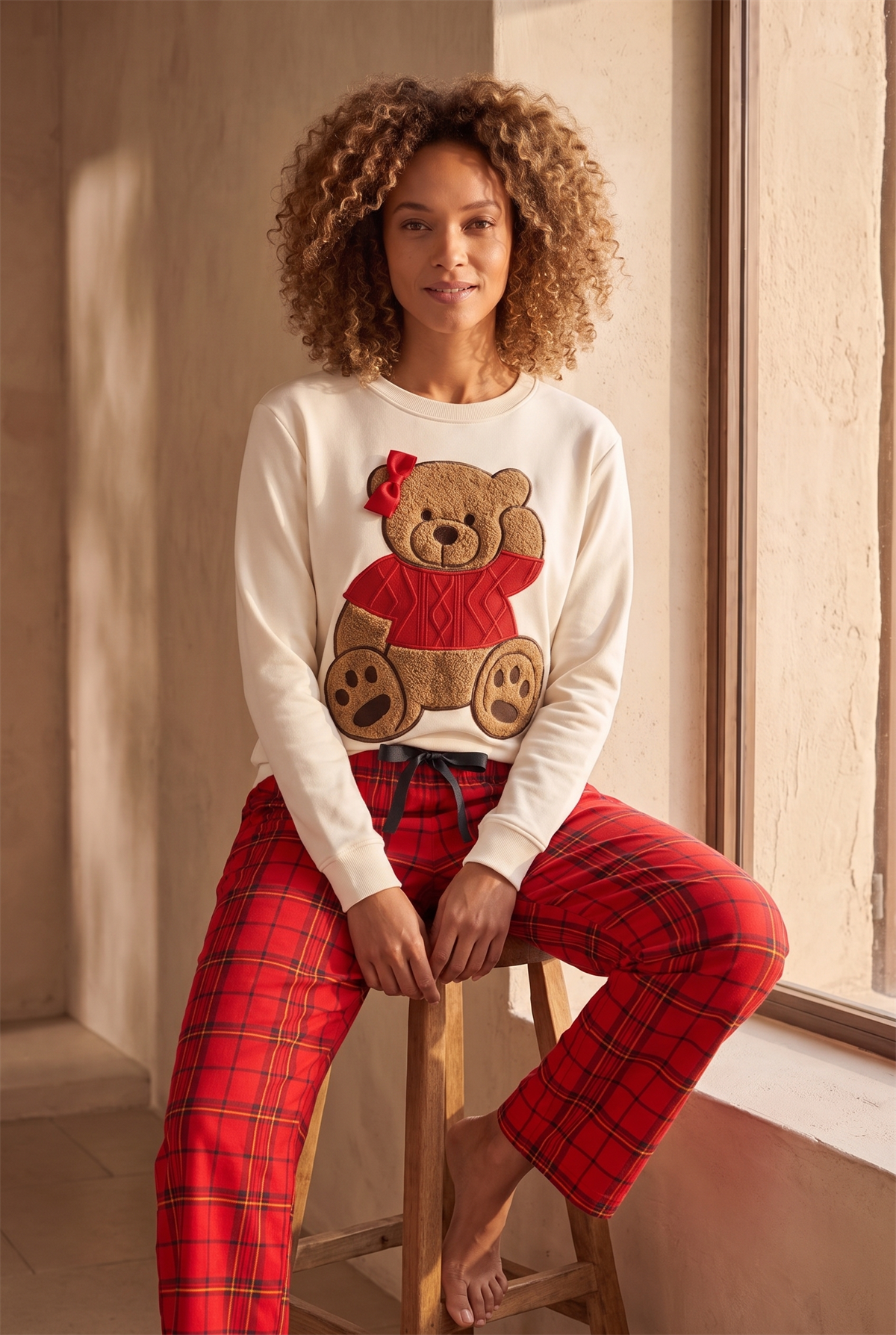Kadın Teddy Pantolon Pijama Altı Kırmızı