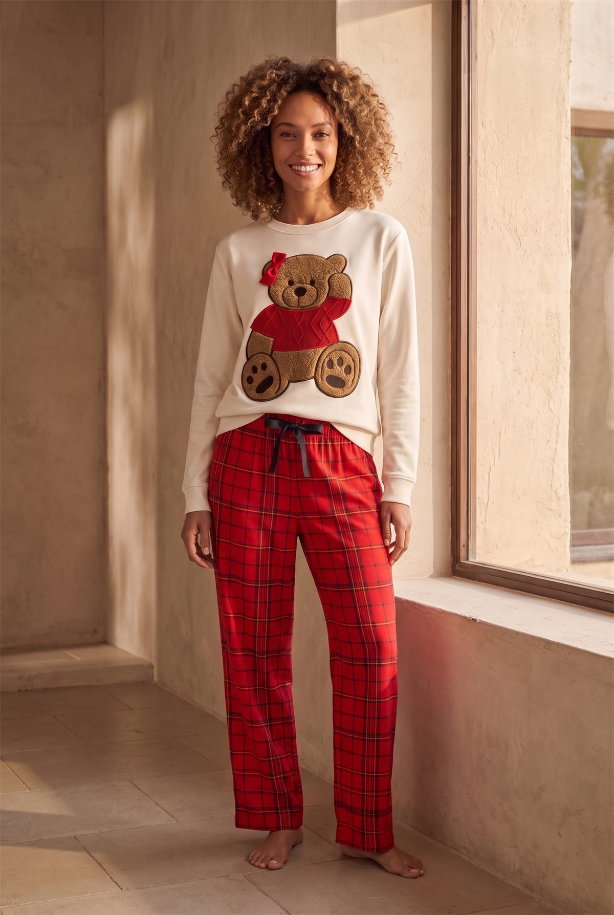 Kadın Teddy Pantolon Pijama Altı Kırmızı