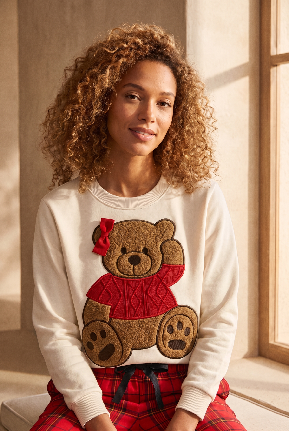 22512W3006 XMASS TEDDY YILBAŞI KADIN SWEATSHIRT Ecru