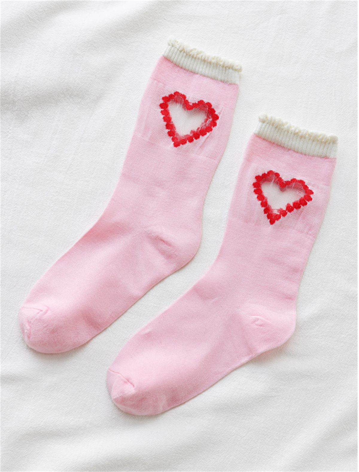 Kadın Tül Kalpli Soket Çorap Pembe
