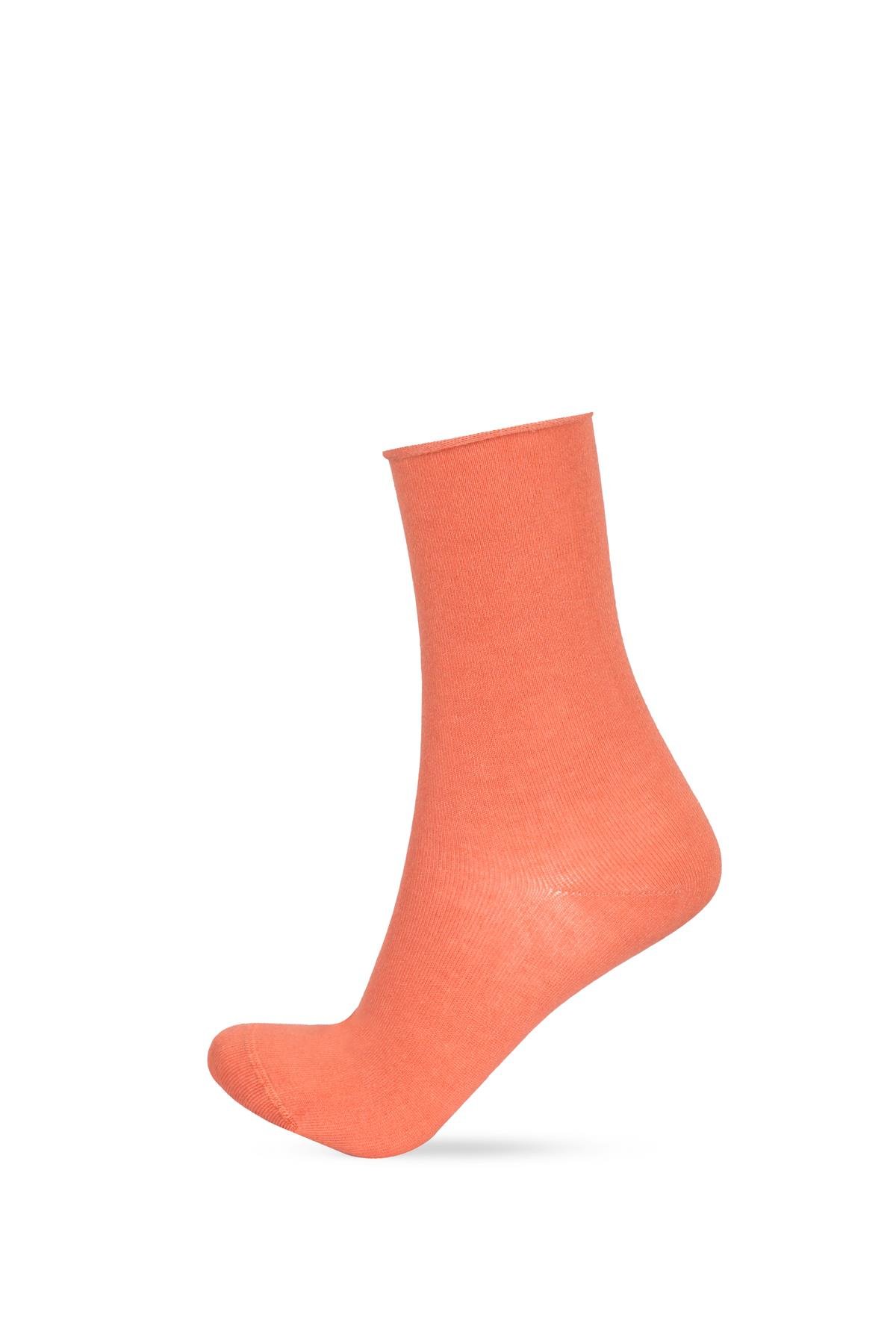 Womens Orange Color Non-elastic Modal Fabric Thin Socket Socks