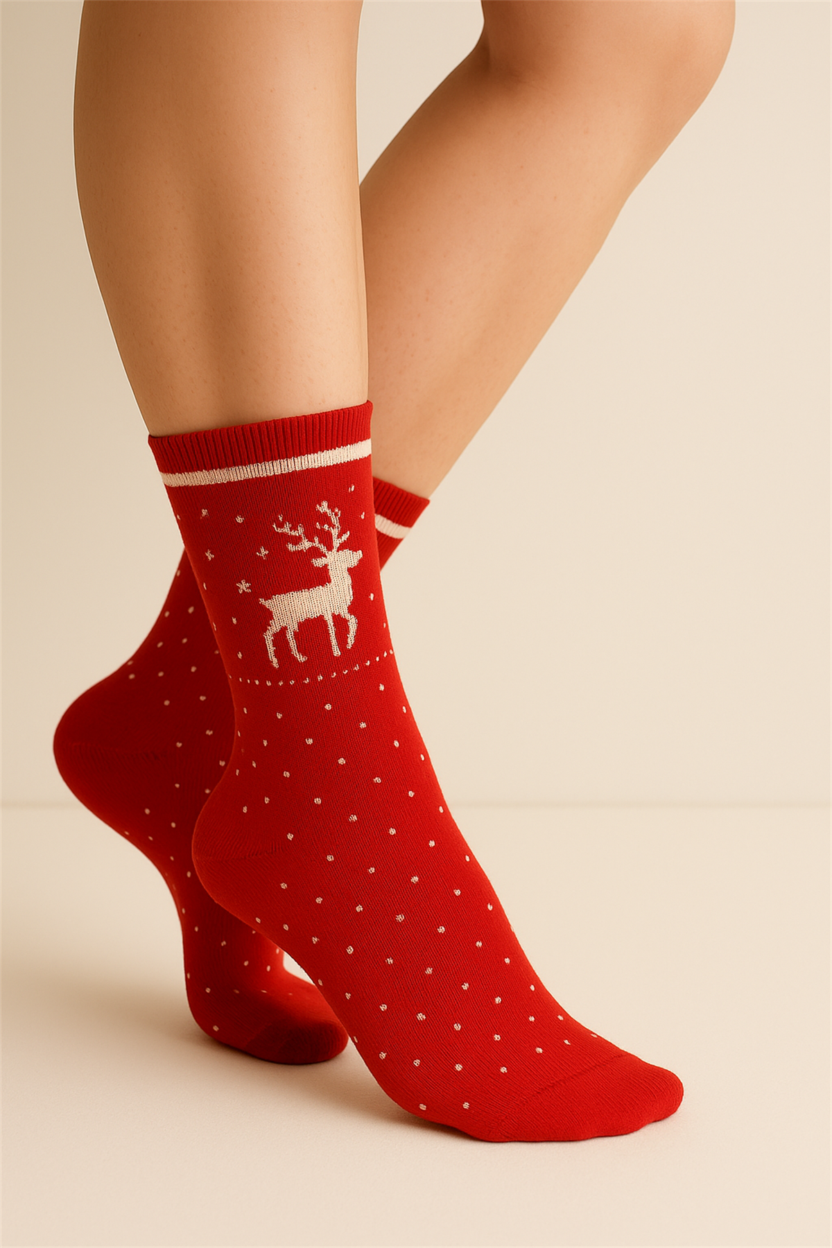 Kadın Yılbaşı Temalı Soket Çorap Kırmızı