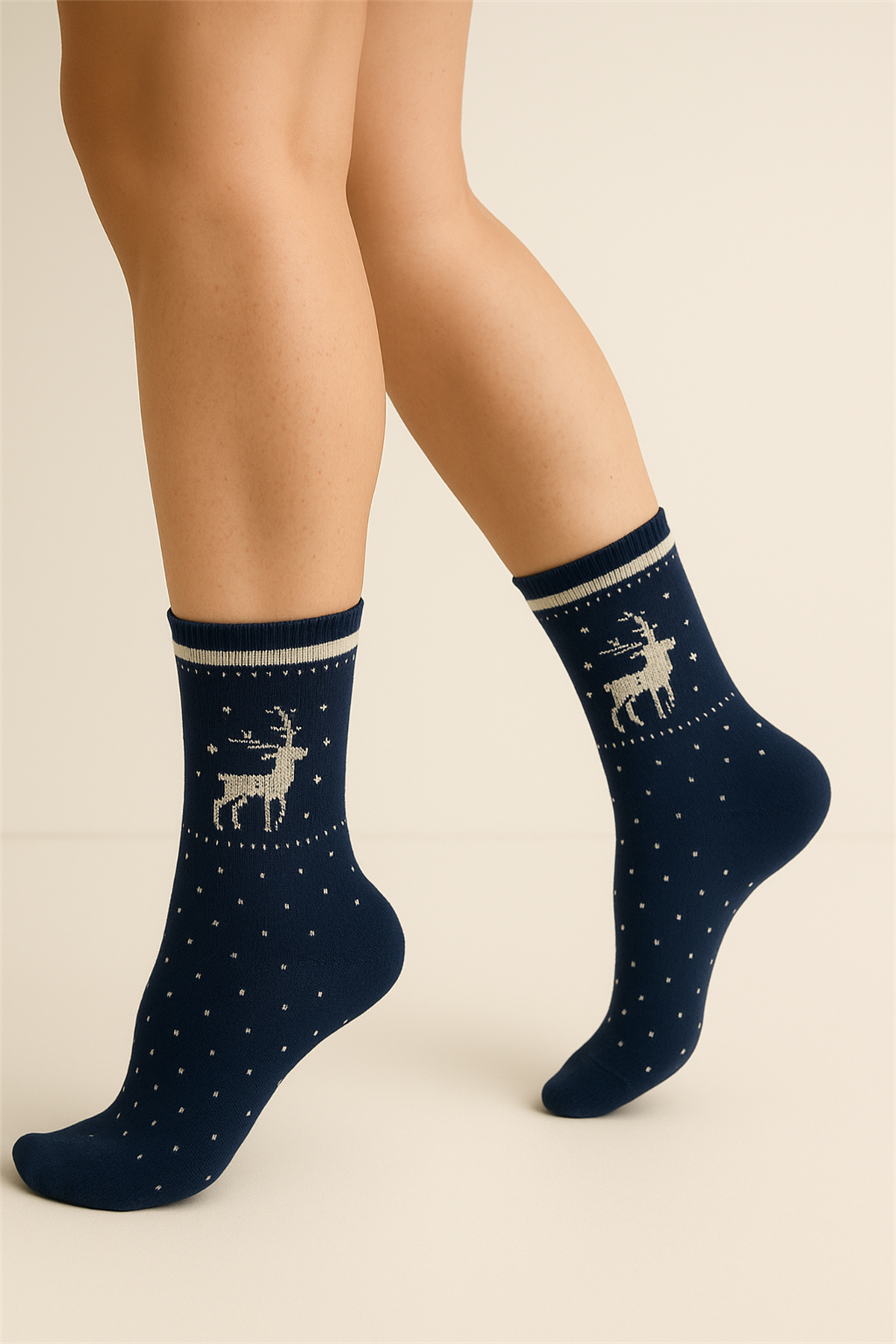 Kadın Yılbaşı Temalı Soket Çorap Lacivert
