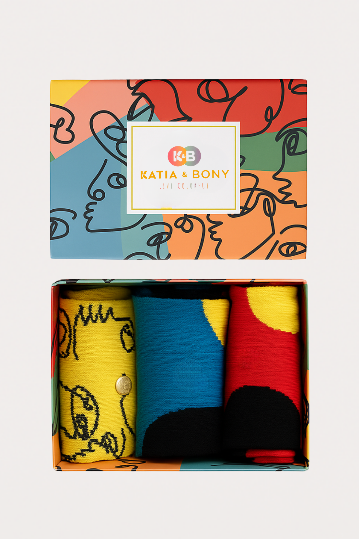 Womens Face Patterned 3-Piece Boxed Ankle Socks