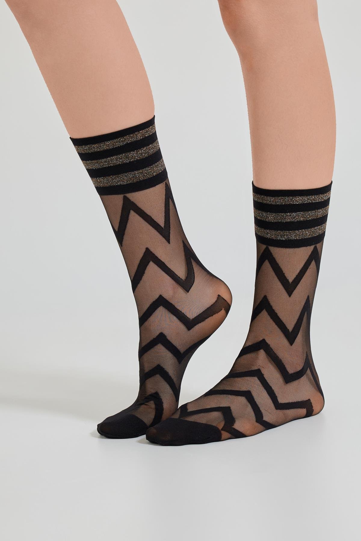 Womens Zigzag Thin Sock Black/Silver