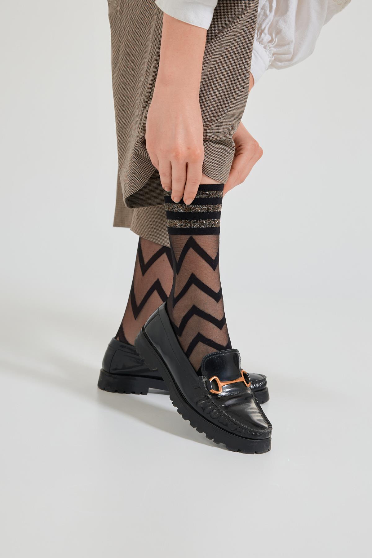 Womens Zigzag Thin Sock Black/Silver