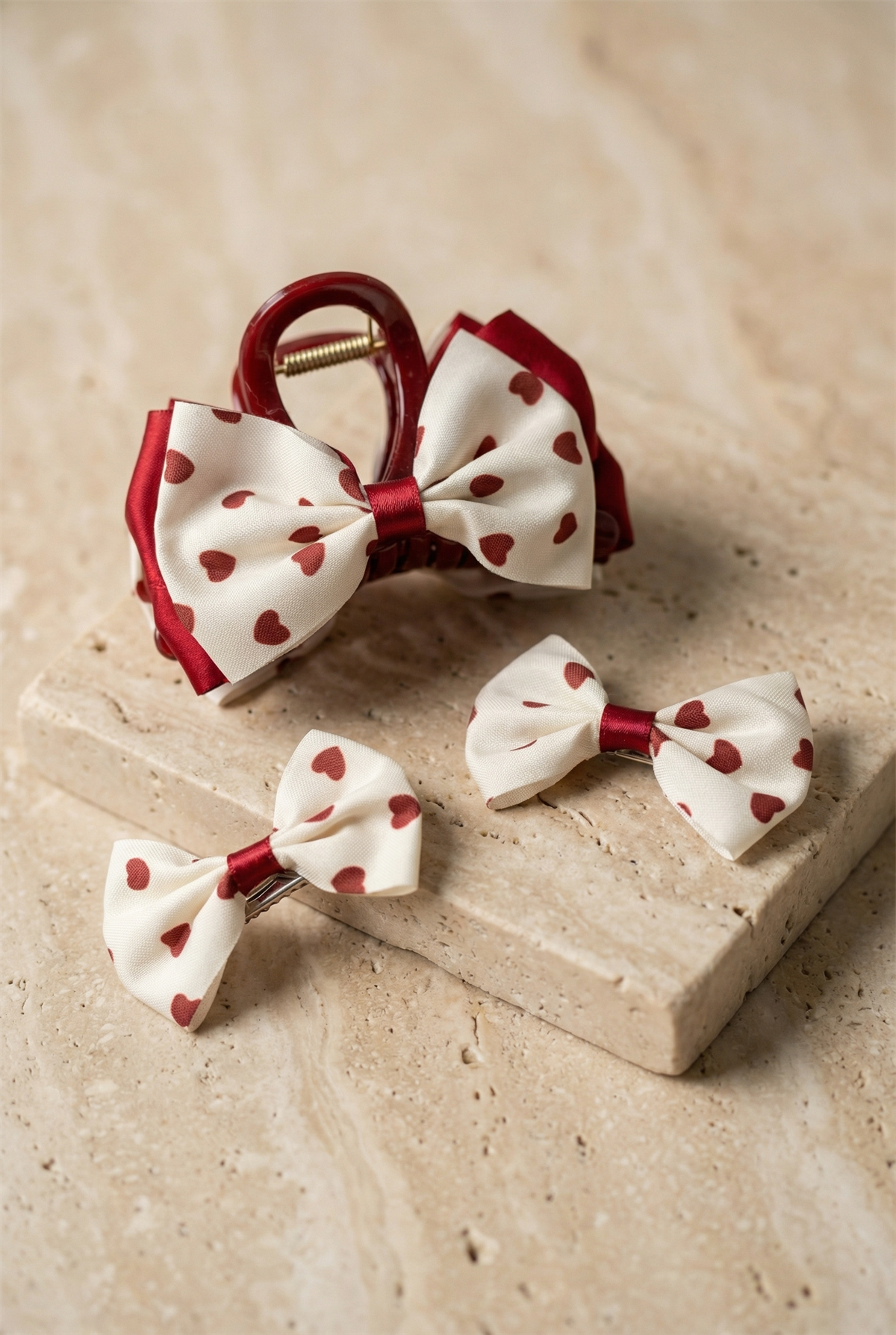 Heart Patterned 3-Plus Buckle Ecru