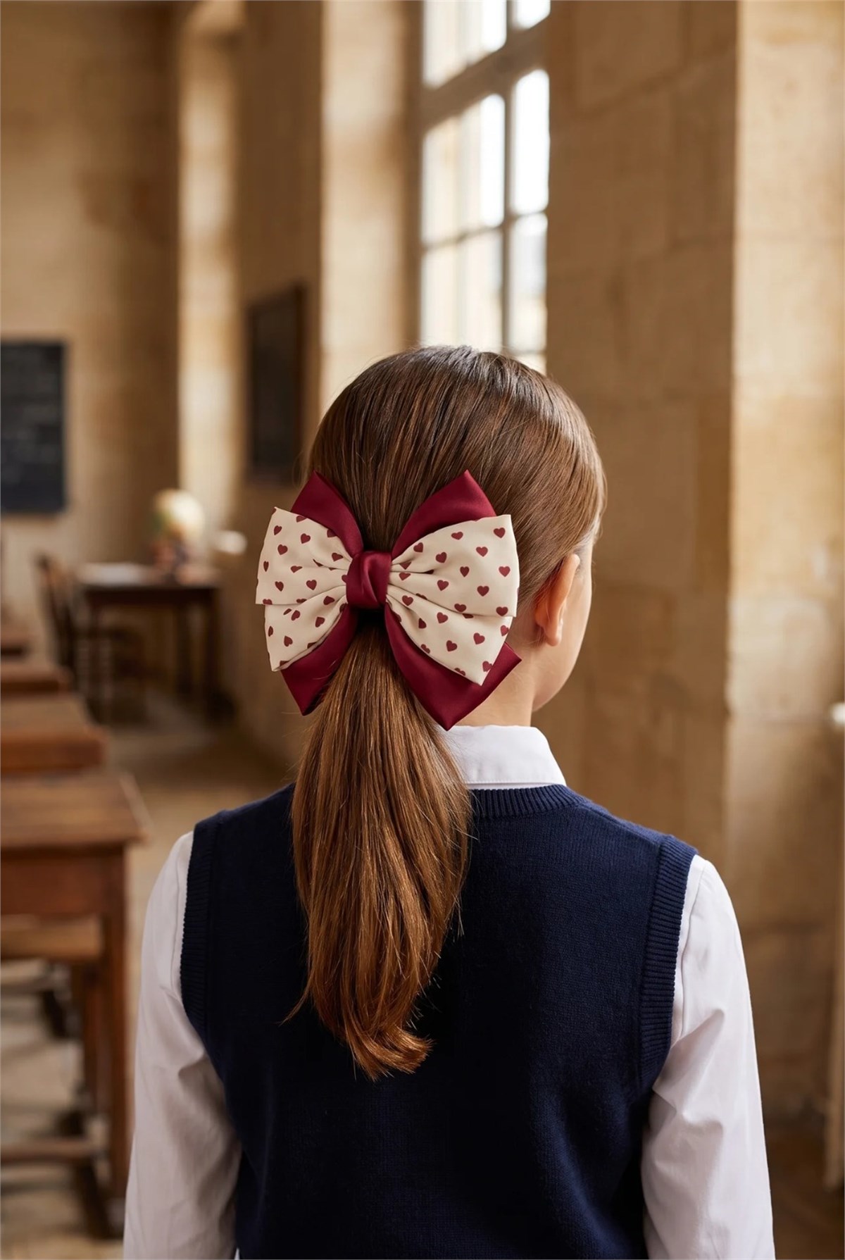 Heart And Bow Automat Buckle Ecru-Claret Red