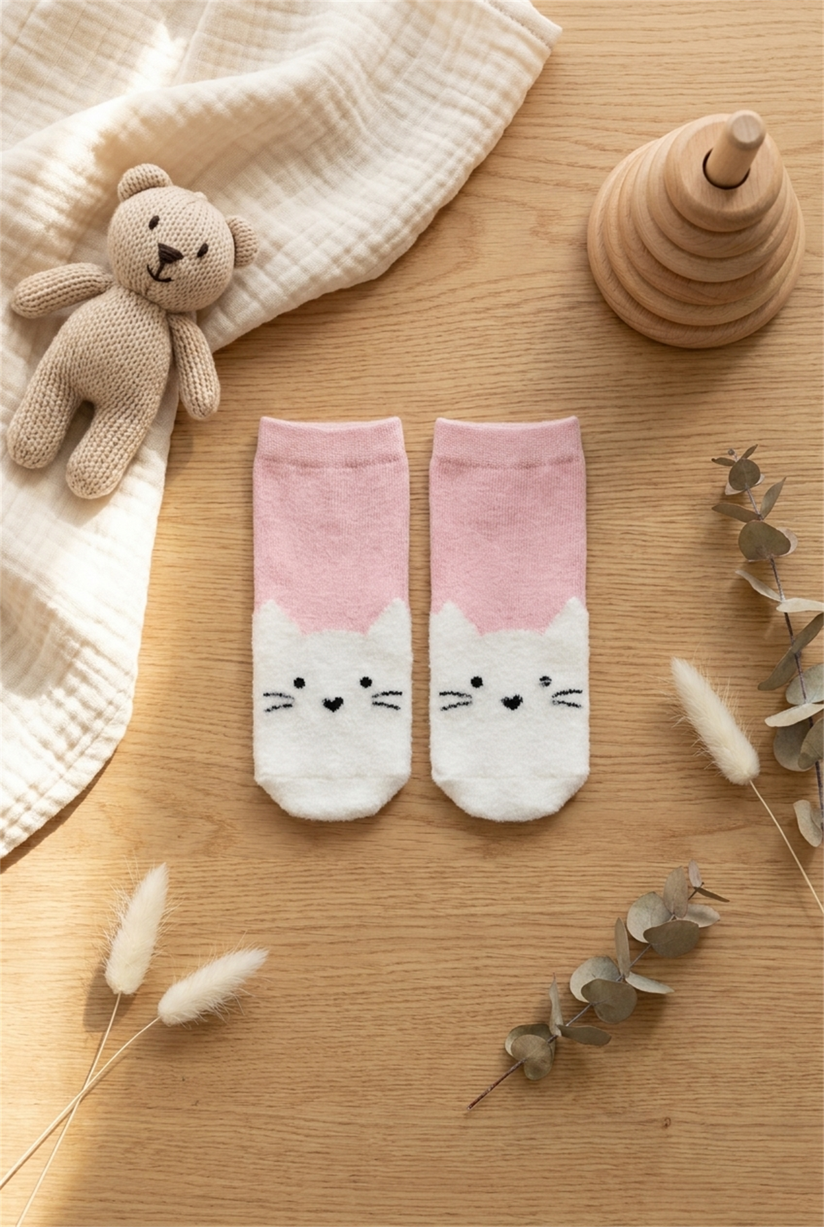 Cat Pattern Baby Socket Socks Pink