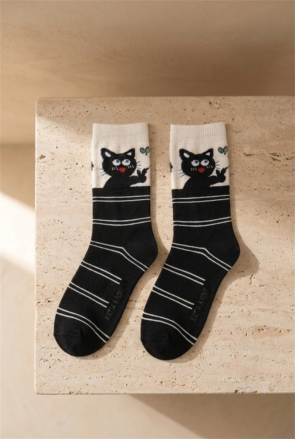 Kedi Desenli Siyah Çocuk Soket Çorap