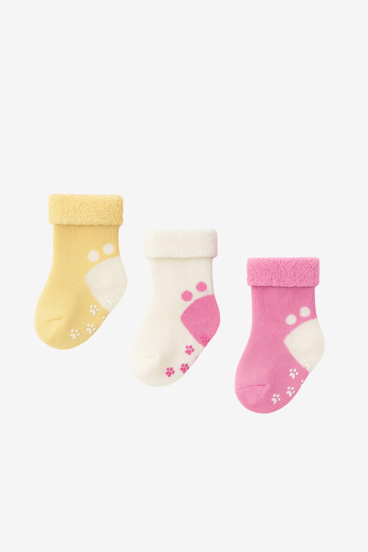 Baby Girl 3-Piece Towel Sock Pink-White-Yellow