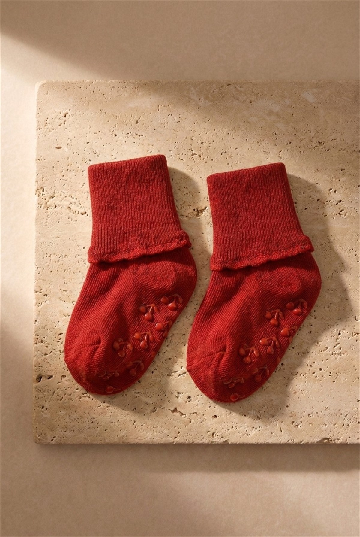 12601B1005 2PCK KİRAZLI BEBEK STEP ÇORAP Red-White