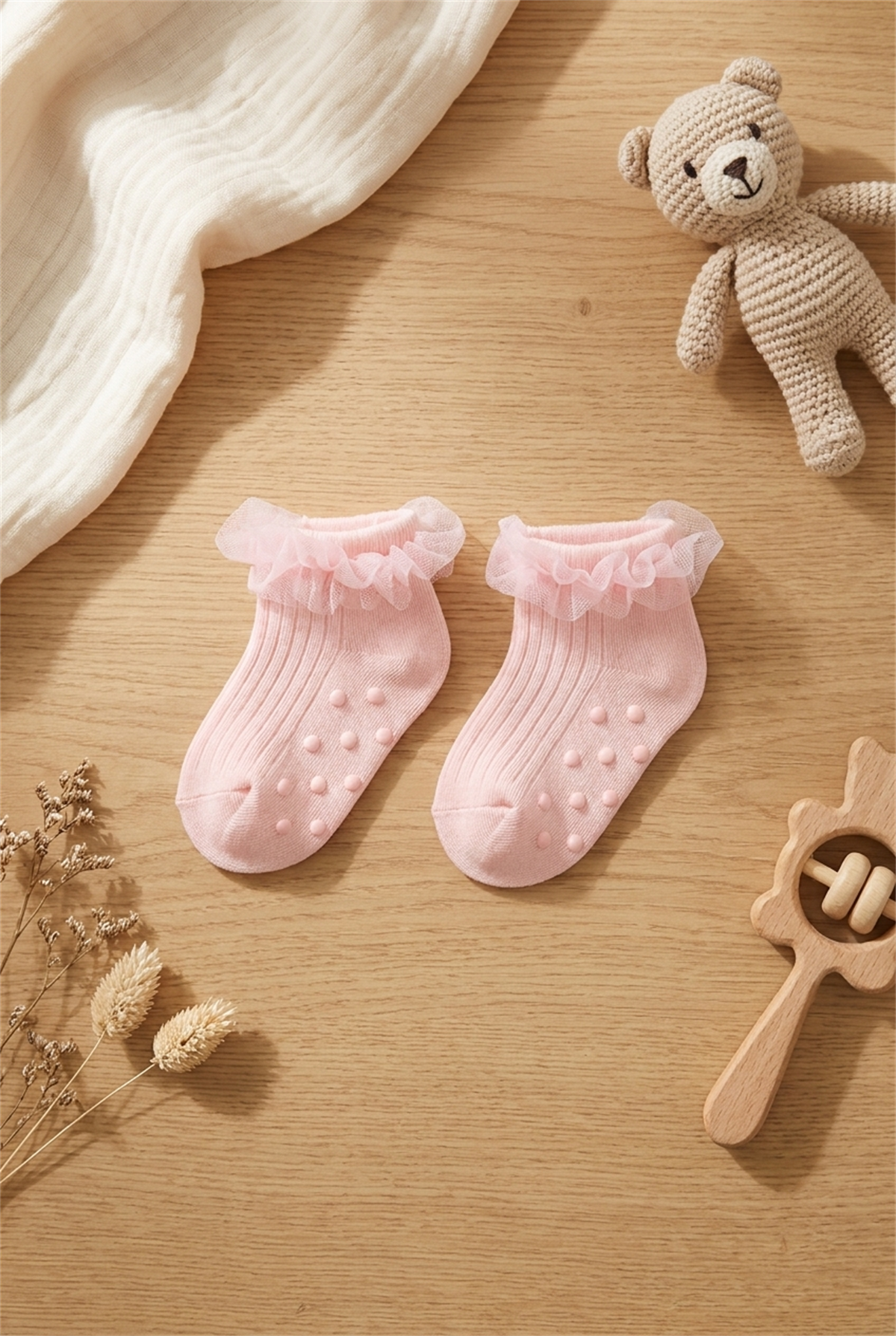 Baby Girl Tulle Accessory Step Socks Pink